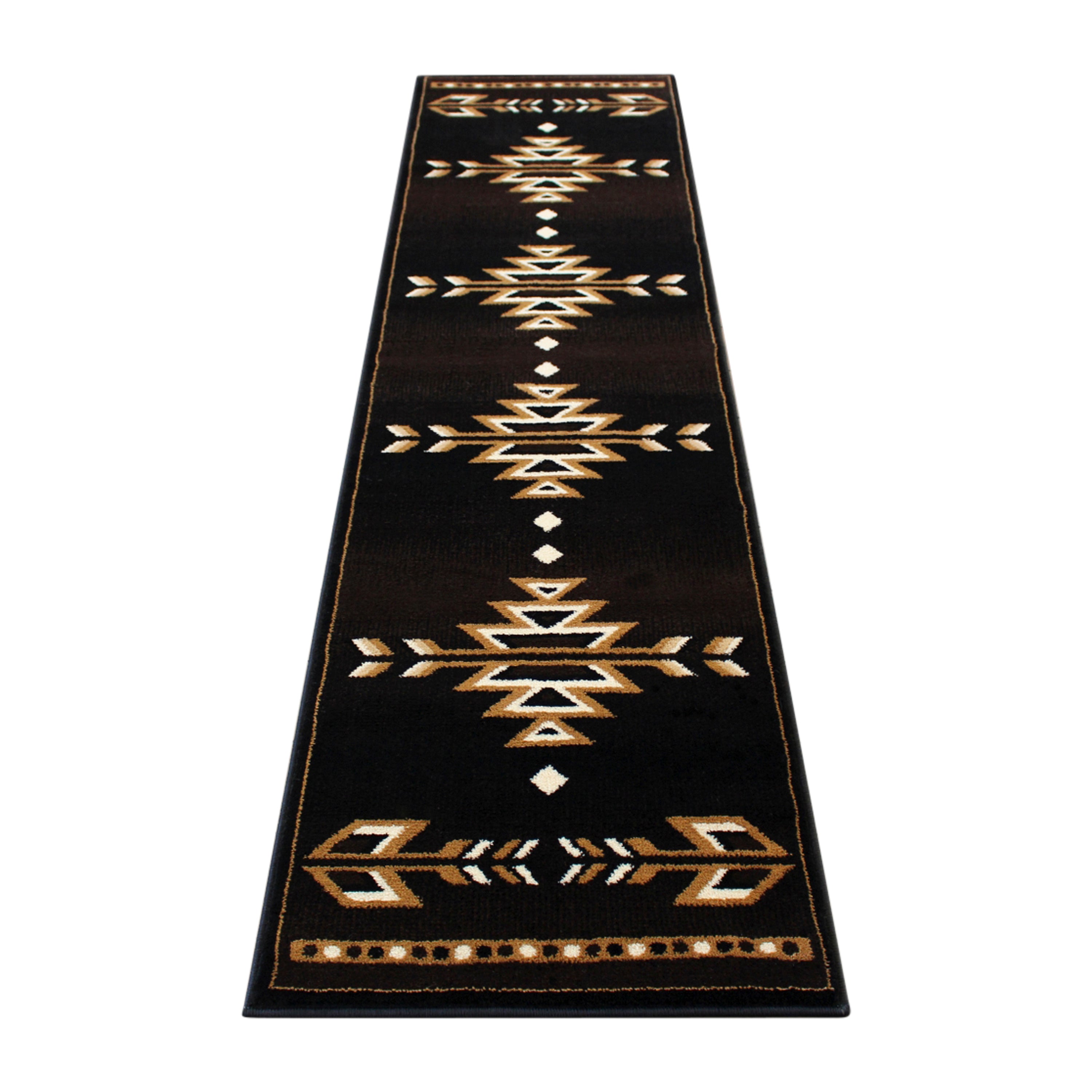 Amado Collection Southwestern 2' x 7' Brown Area Rug - Olefin Accent Rug with Jute Backing - Living Room, Bedroom, Entryway