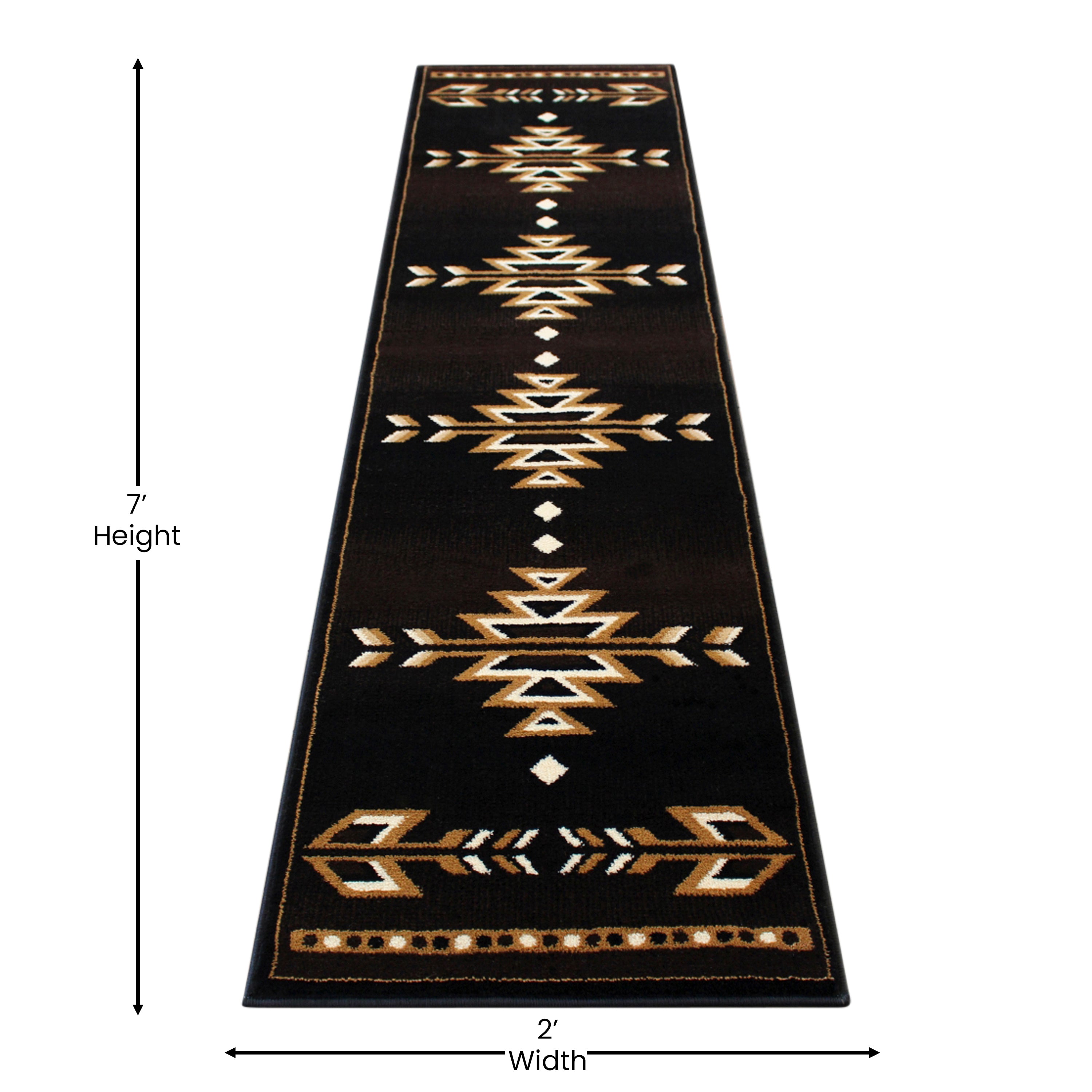 Amado Collection Southwestern 2' x 7' Brown Area Rug - Olefin Accent Rug with Jute Backing - Living Room, Bedroom, Entryway