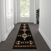 Amado Collection Southwestern 2' x 7' Brown Area Rug - Olefin Accent Rug with Jute Backing - Living Room, Bedroom, Entryway