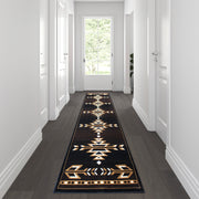 Amado Collection Southwestern 3' x 10' Brown Area Rug - Olefin Accent Rug with Jute Backing - Living Room, Bedroom, Entryway