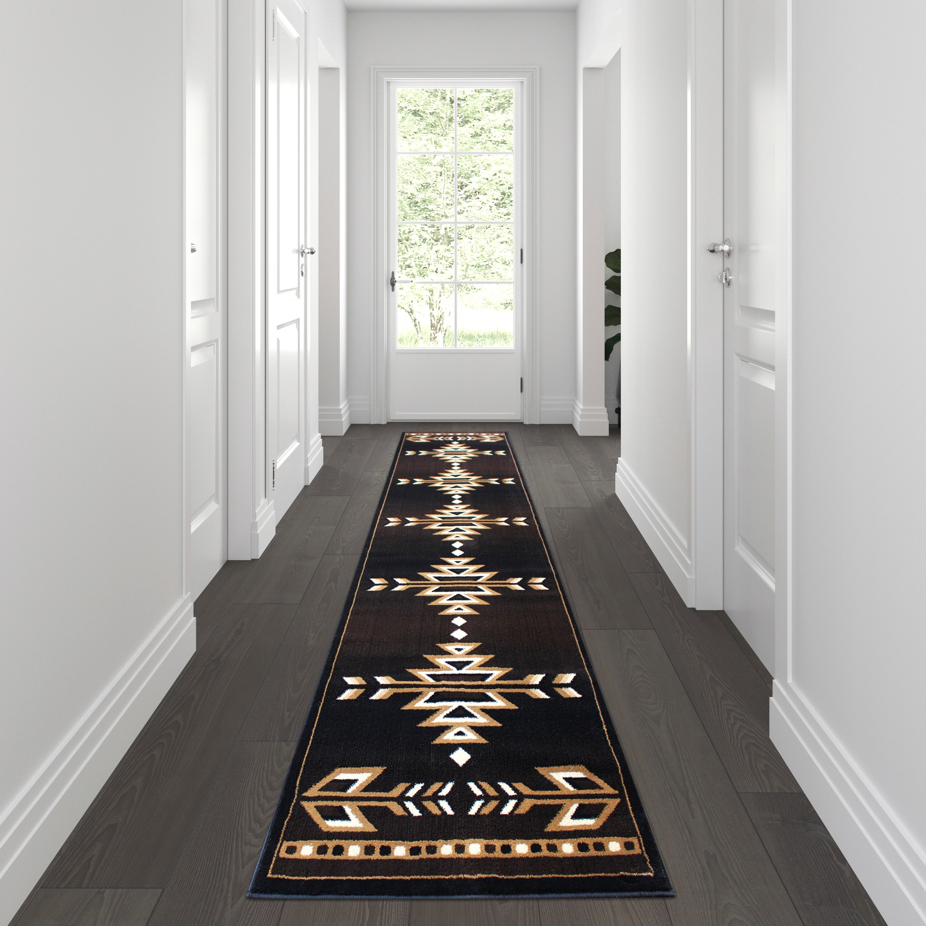 Amado Collection Southwestern 3' x 10' Brown Area Rug - Olefin Accent Rug with Jute Backing - Living Room, Bedroom, Entryway