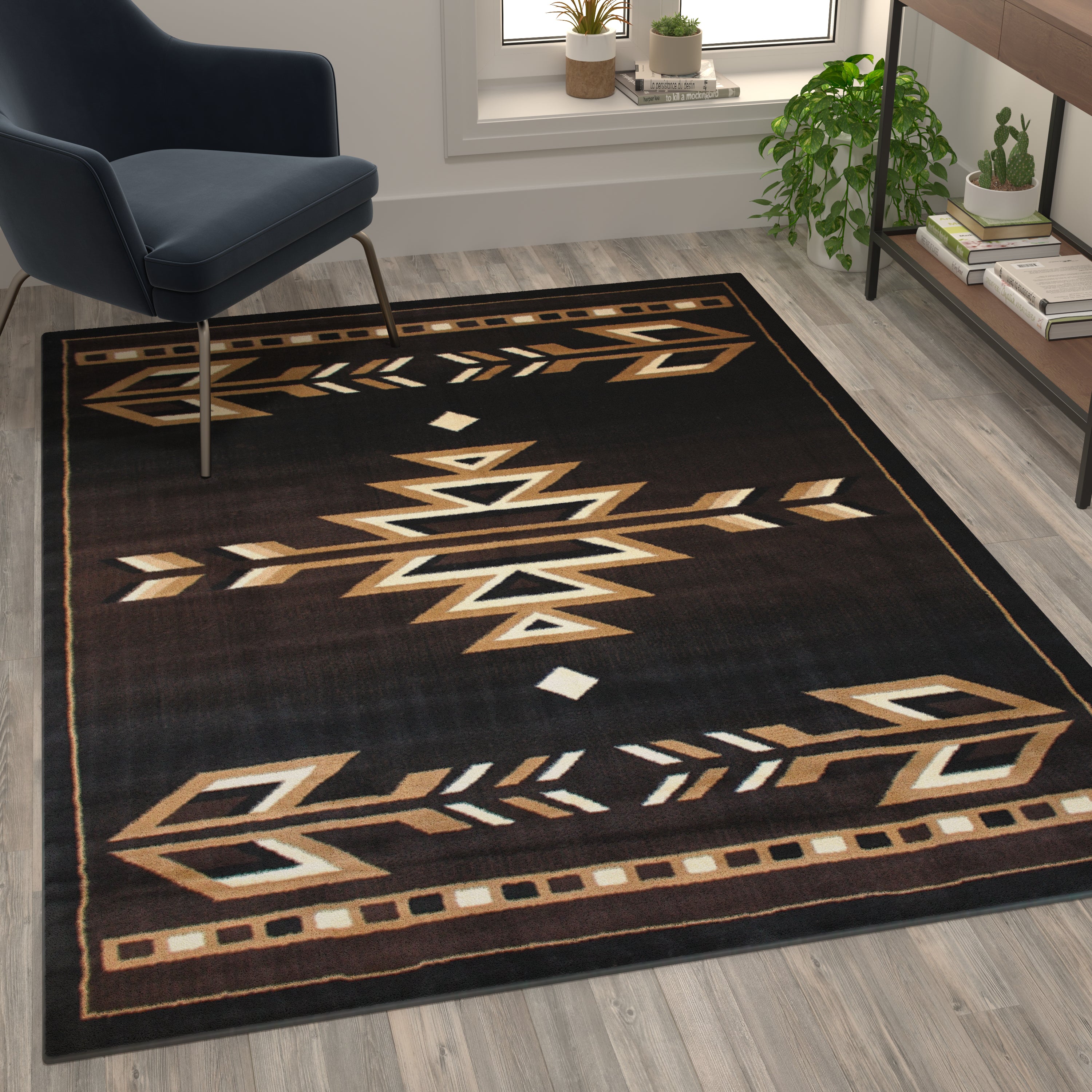 Amado Collection Southwestern 5' x 7' Brown Area Rug - Olefin Accent Rug with Jute Backing - Living Room, Bedroom, Entryway