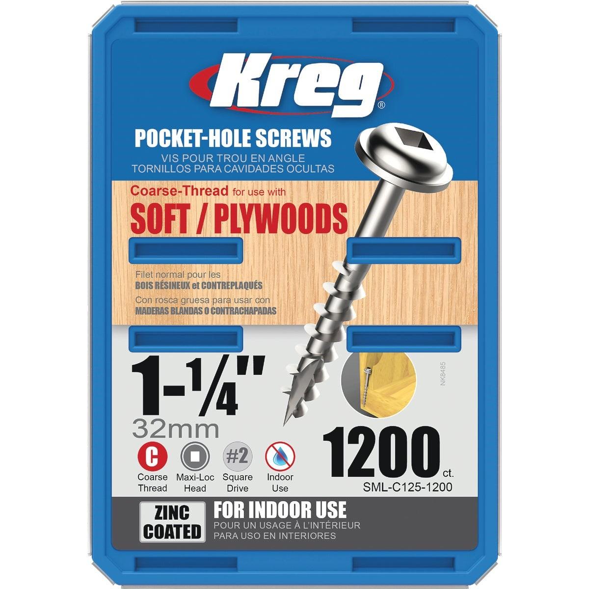 Kreg #8 1-1/4 In. Coarse Maxi-Loc Washer Head Zinc Pocket Hole Screw (1200 Ct.)