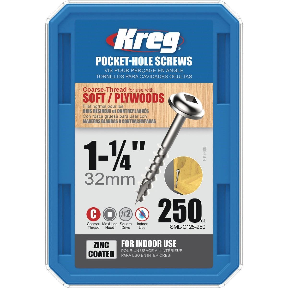Kreg #8 1-1/4 In. Coarse Maxi-Loc Washer Head Zinc Pocket Hole Screw (250 Ct.)