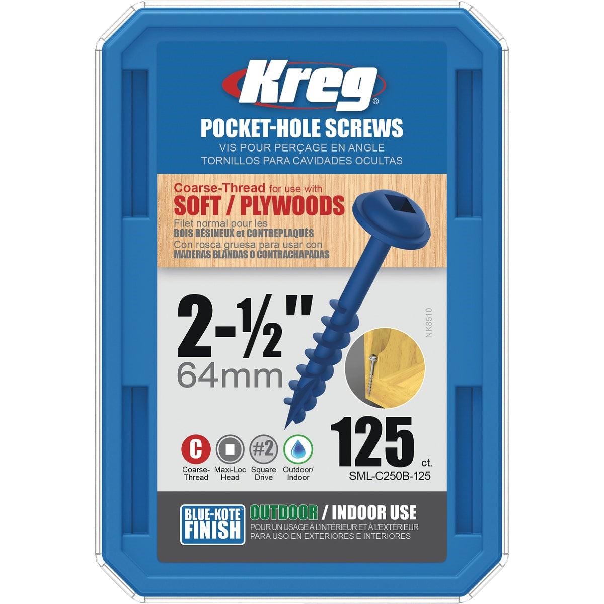 Kreg Blue-Kote #8 2-1/2 In. Coarse Maxi-Loc Washer Head Pocket Hole Screw (125 Ct.)