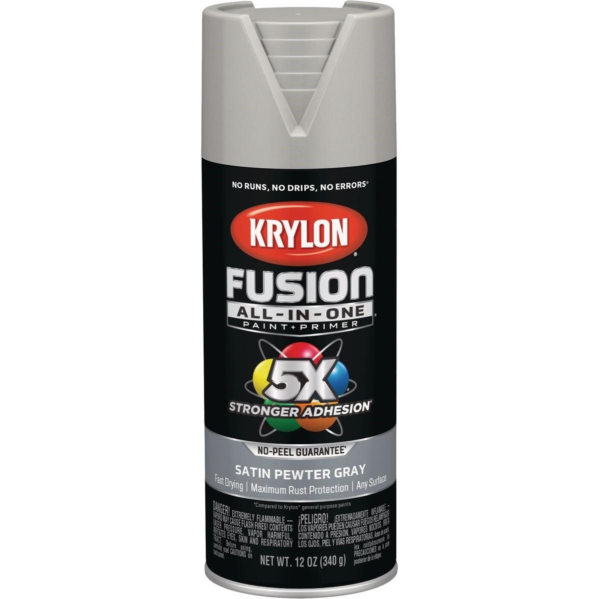 Krylon Fusion All-In-One Satin Spray Paint & Primer, Pewter Gray