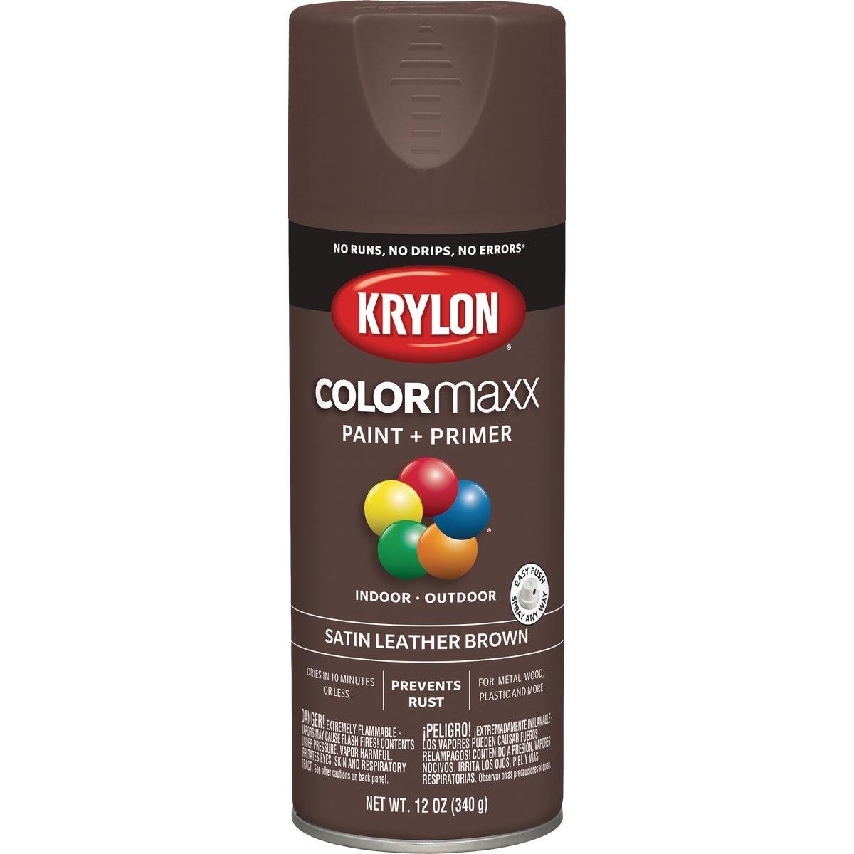 Krylon Colormaxx Satin Spray Paint & Primer, Leather Brown