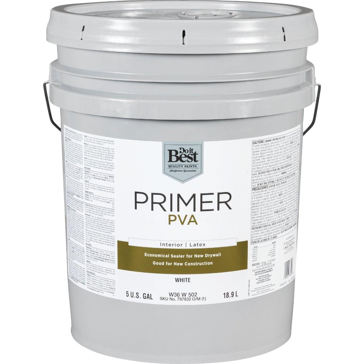 PVA Interior Latex Drywall Primer, White, 5 Gal.