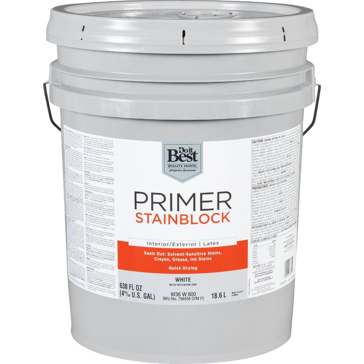 Latex Interior/Exterior Stain Blocking Primer, White, 5 Gal.