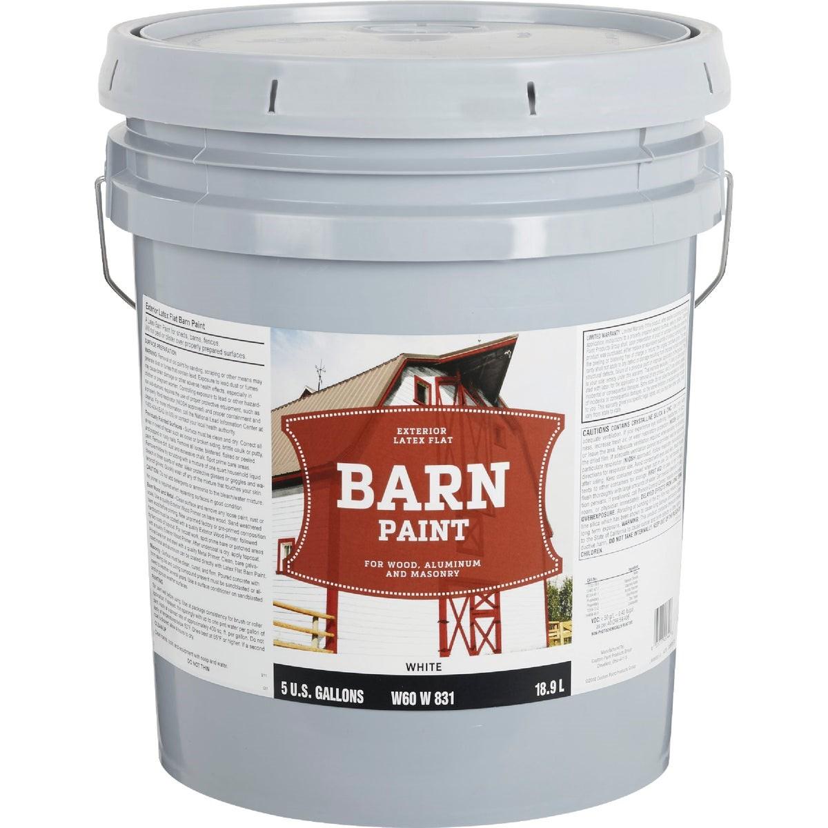 Latex Flat Exterior Barn Paint, White, 5 Gal.