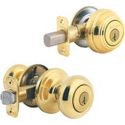 Kwikset Signature Series Polished Brass Deadbolt and Door Knob Combo