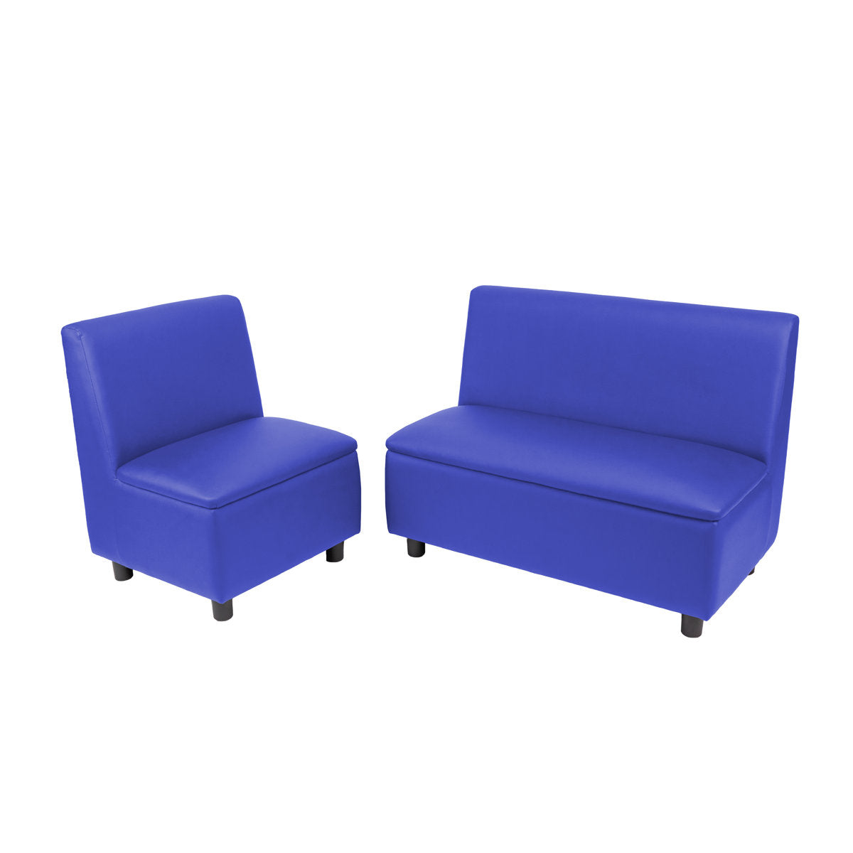 Kid Comfort Collective Modular Chair and Sofa with End Table, 3-Piece Set - Blue/Maple Grain
