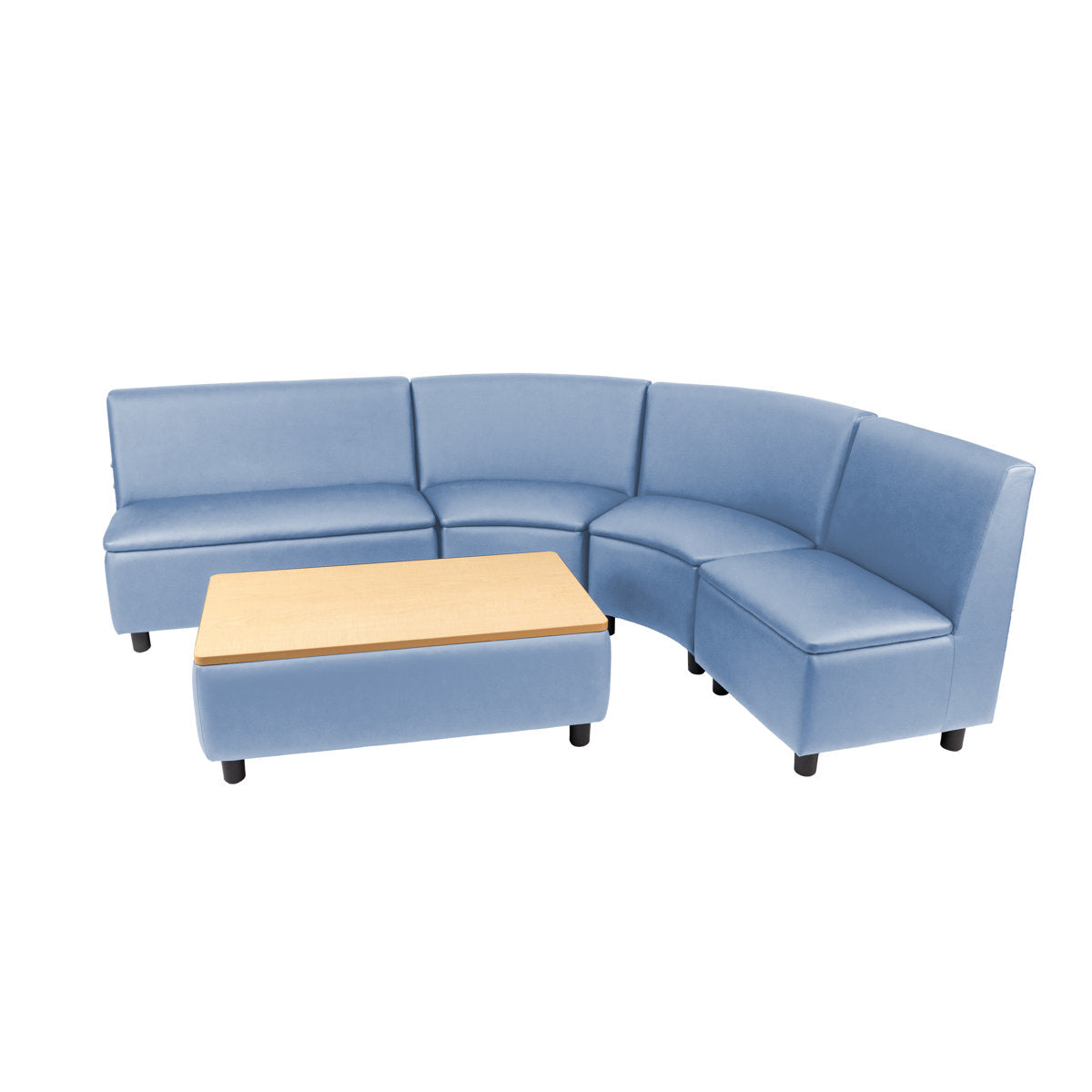 Kid Comfort Collective Modular Curved Seating with Coffee Table, 5-Piece Set - Powder Blue/Maple Grain