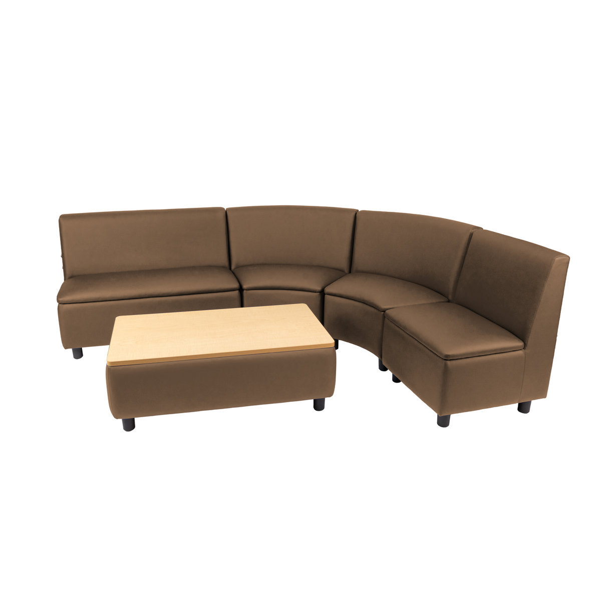 Kid Comfort Collective Modular Curved Seating with Coffee Table, 5-Piece Set - Chocolate/Maple Grain