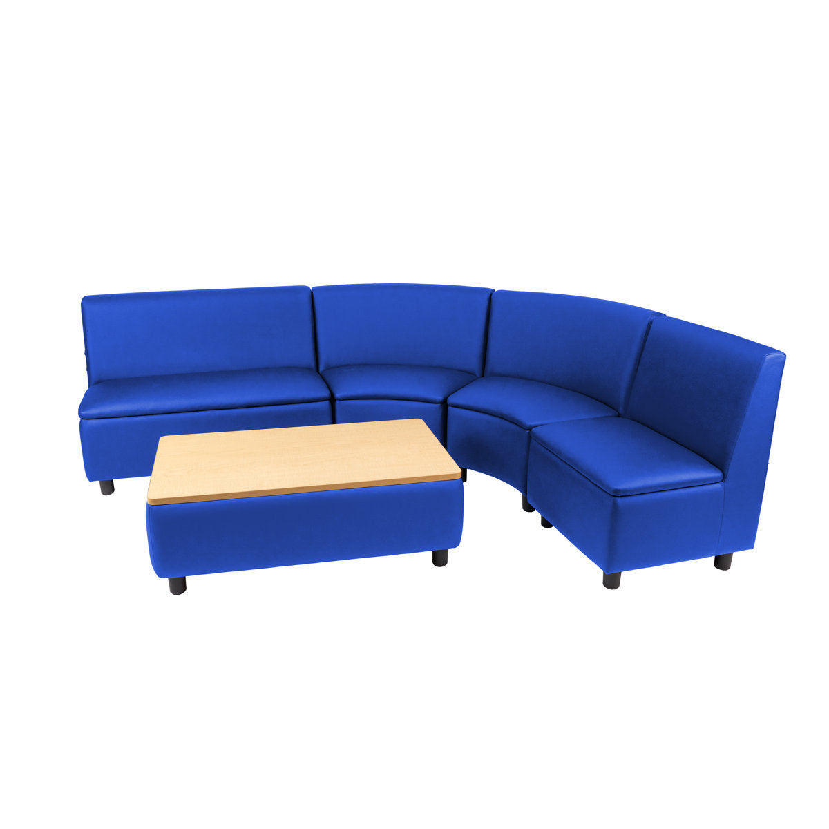 Kid Comfort Collective Modular Curved Seating with Coffee Table, 5-Piece Set - Blue/Maple Grain