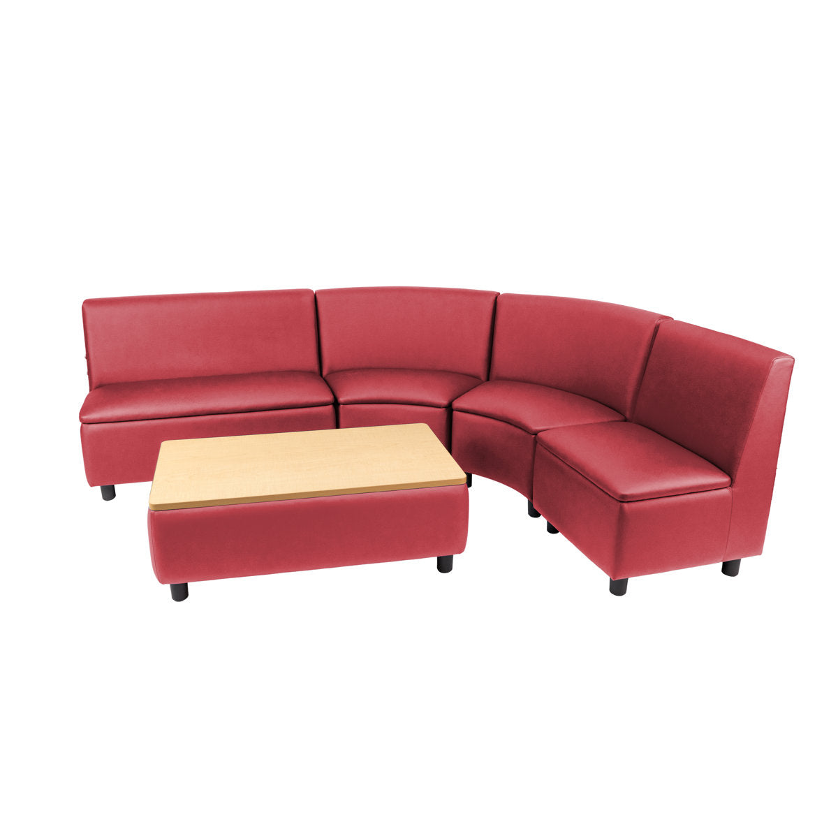Kid Comfort Collective Modular Curved Seating with Coffee Table, 5-Piece Set - Red/Maple Grain