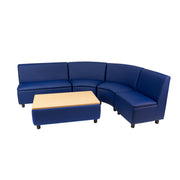 Kid Comfort Collective Modular Curved Seating with Coffee Table, 5-Piece Set - Navy/Maple Grain