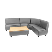 Kid Comfort Collective Modular Curved Seating with Coffee Table, 5-Piece Set - Gray/Maple Grain