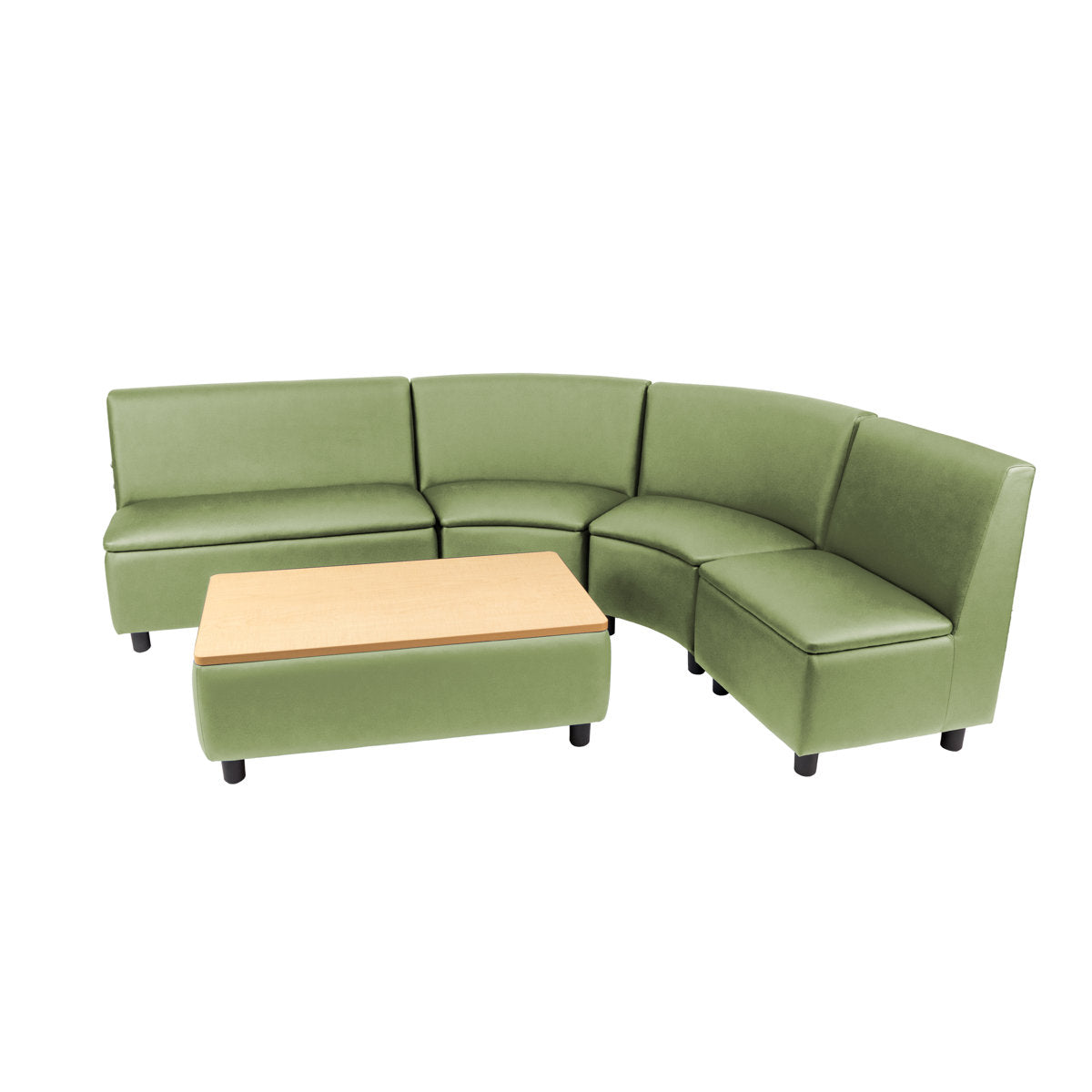 Kid Comfort Collective Modular Curved Seating with Coffee Table, 5-Piece Set - Fern Green/Maple Grain
