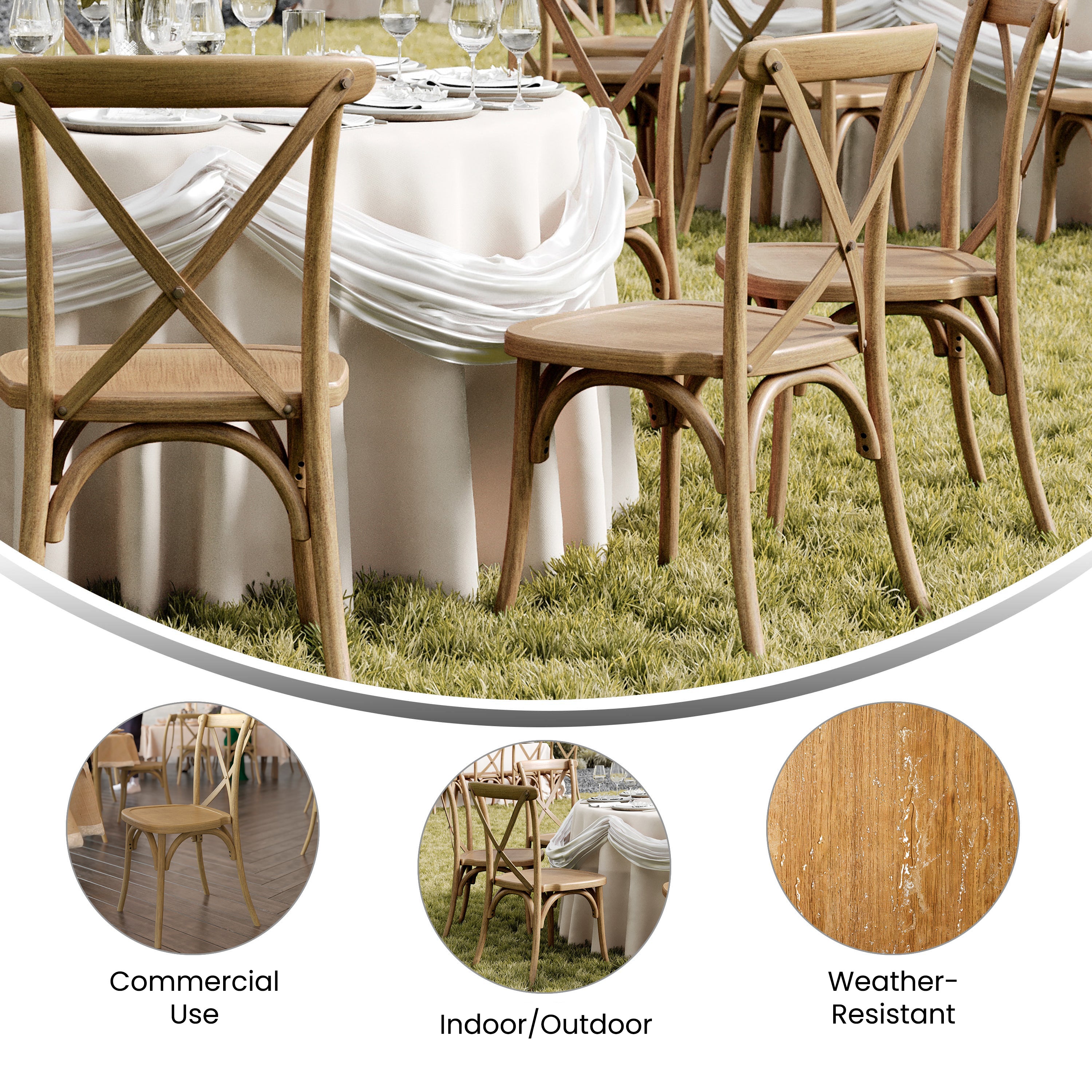HERCULES Commercial Chestnut Indoor/Outdoor Wood Look Stackable Resin Cross Back Chair