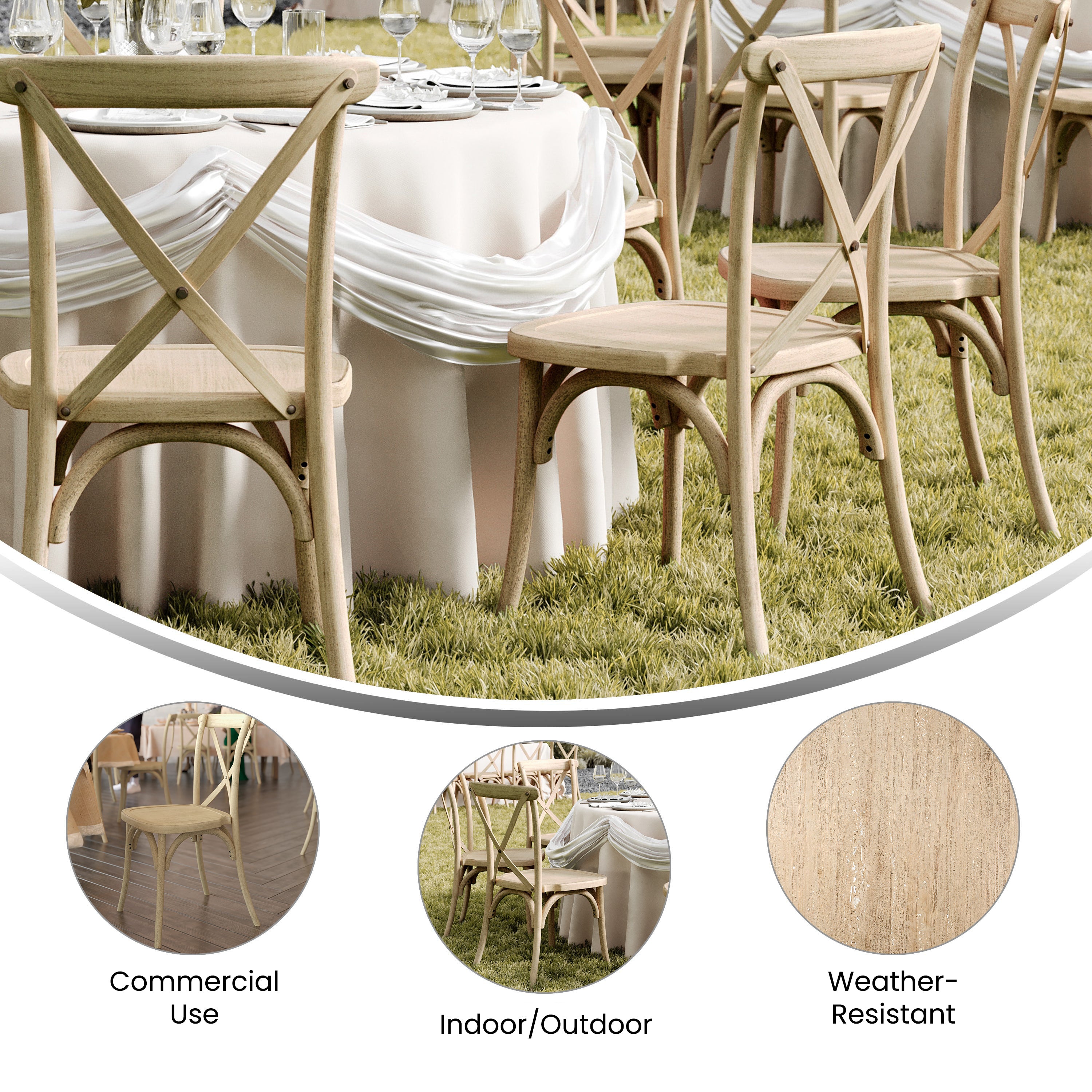 HERCULES Commercial Light Oak Indoor/Outdoor Wood Look Stackable Resin Cross Back Chair