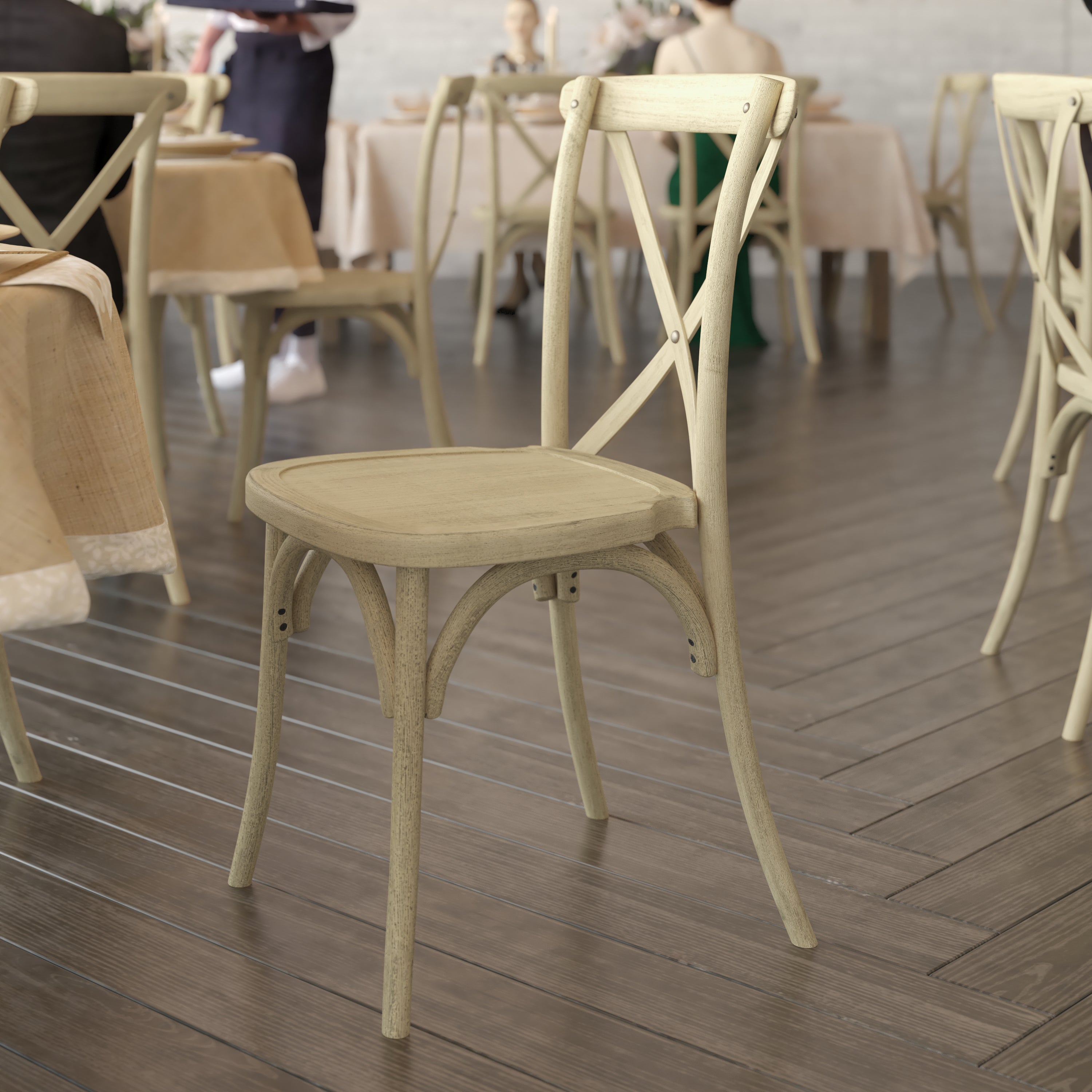HERCULES Commercial Light Oak Indoor/Outdoor Wood Look Stackable Resin Cross Back Chair
