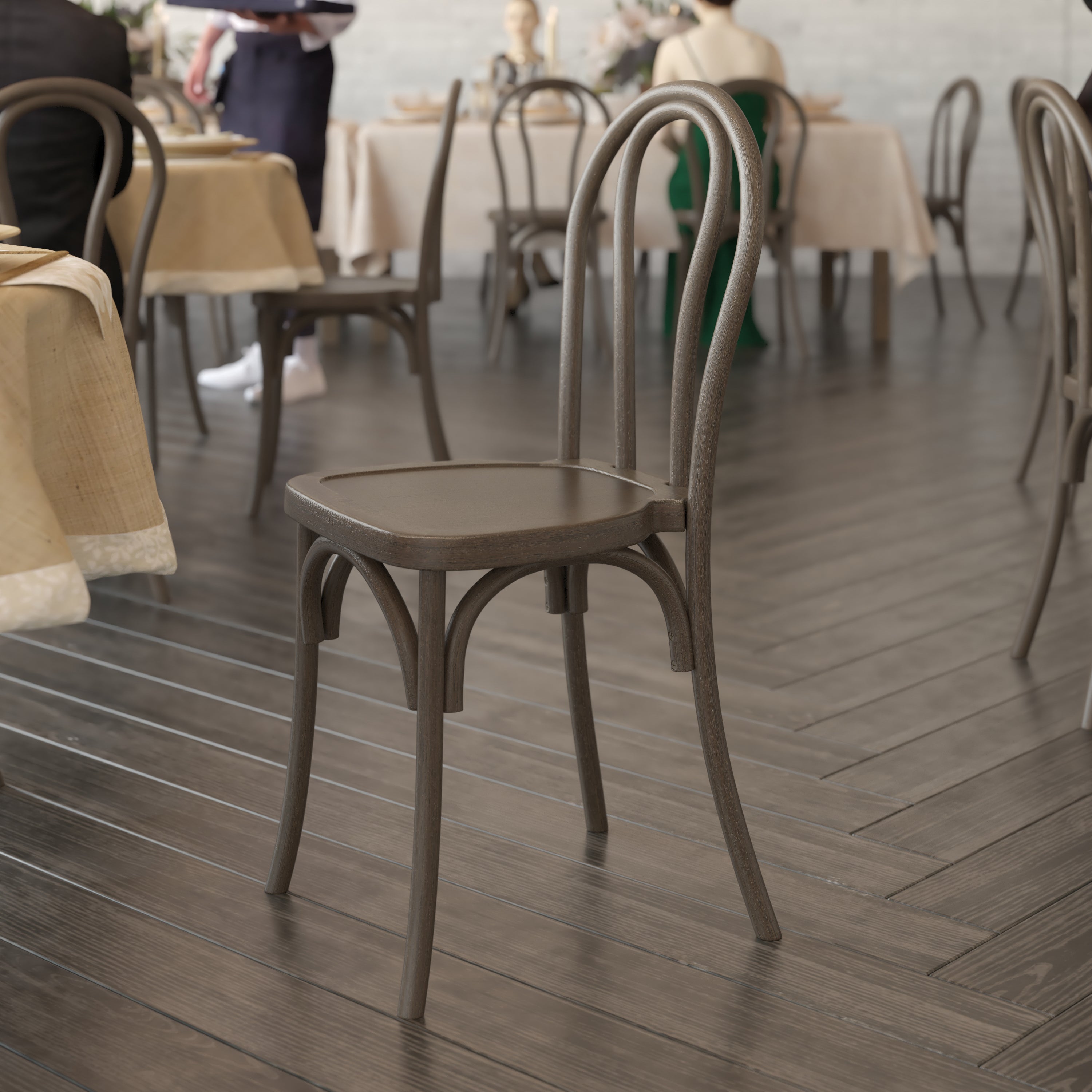 HERCULES Commercial Dark Brown Indoor/Outdoor Wood Look Stackable Resin Thonet Style Chair