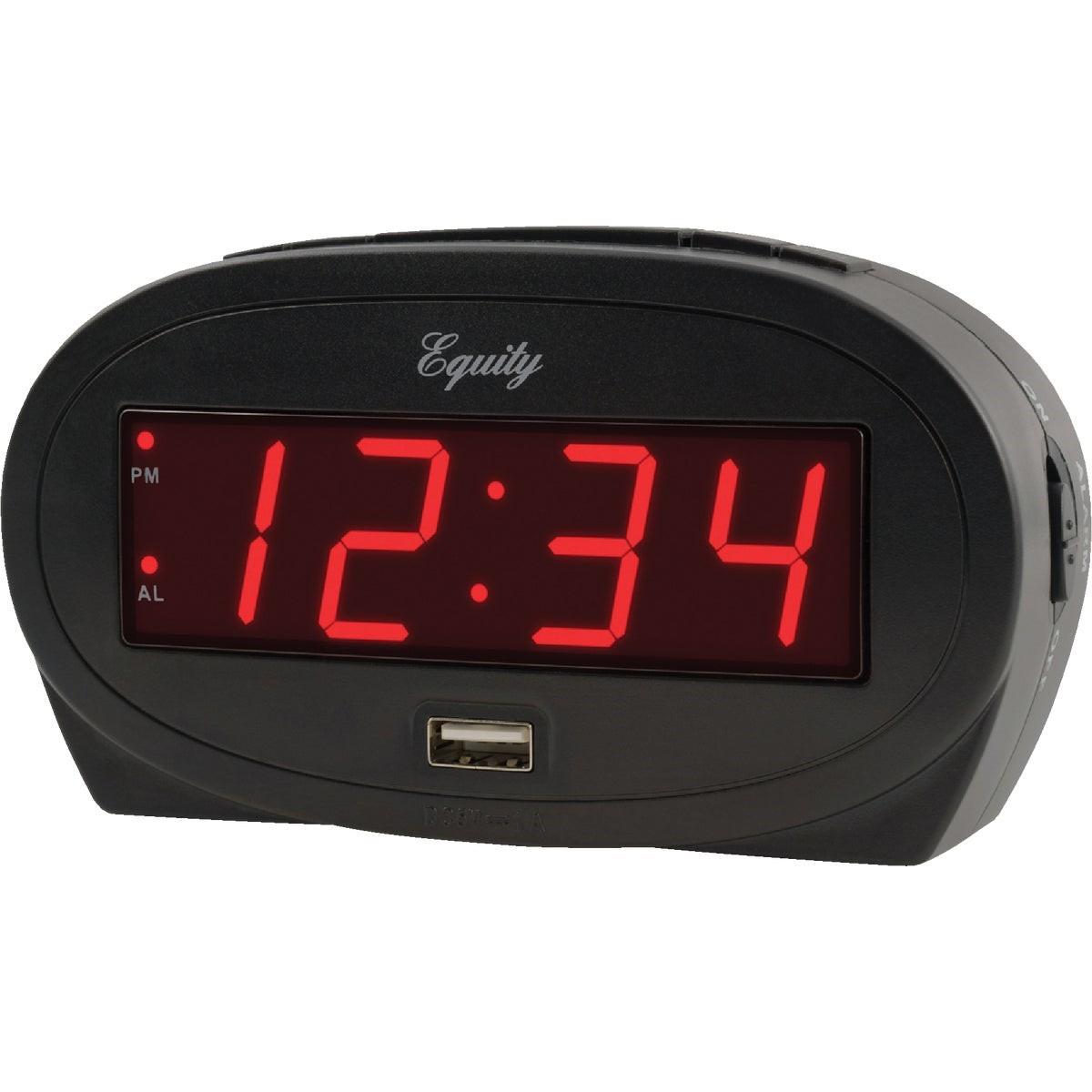 Equity 0.9 In. Red LED Alarm Clock with USB Charging Port