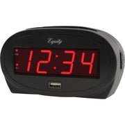 Equity 0.9 In. Red LED Alarm Clock with USB Charging Port