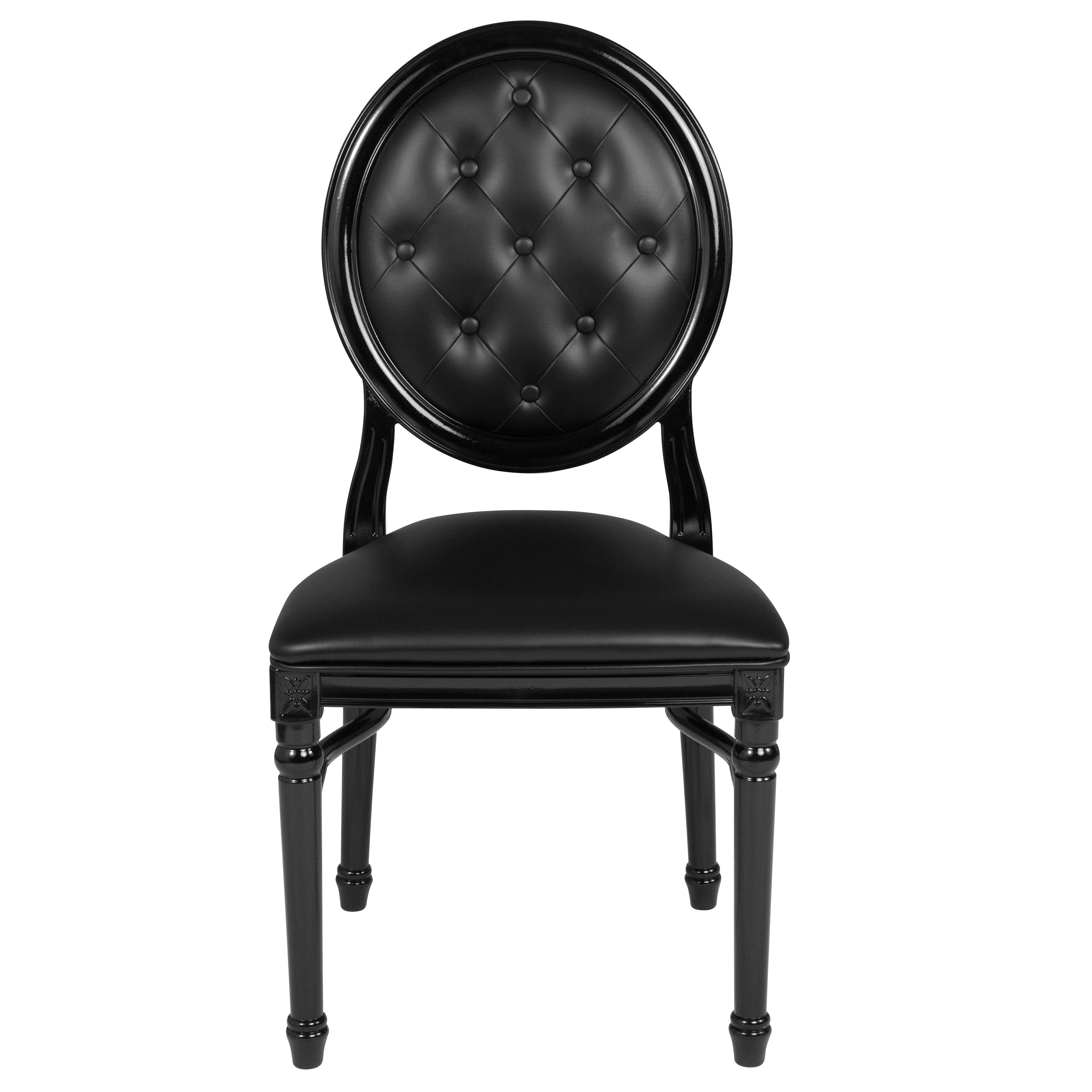 HERCULES Series 900 lb. Capacity King Louis Chair with Tufted Back, Black Vinyl Seat and Black Frame