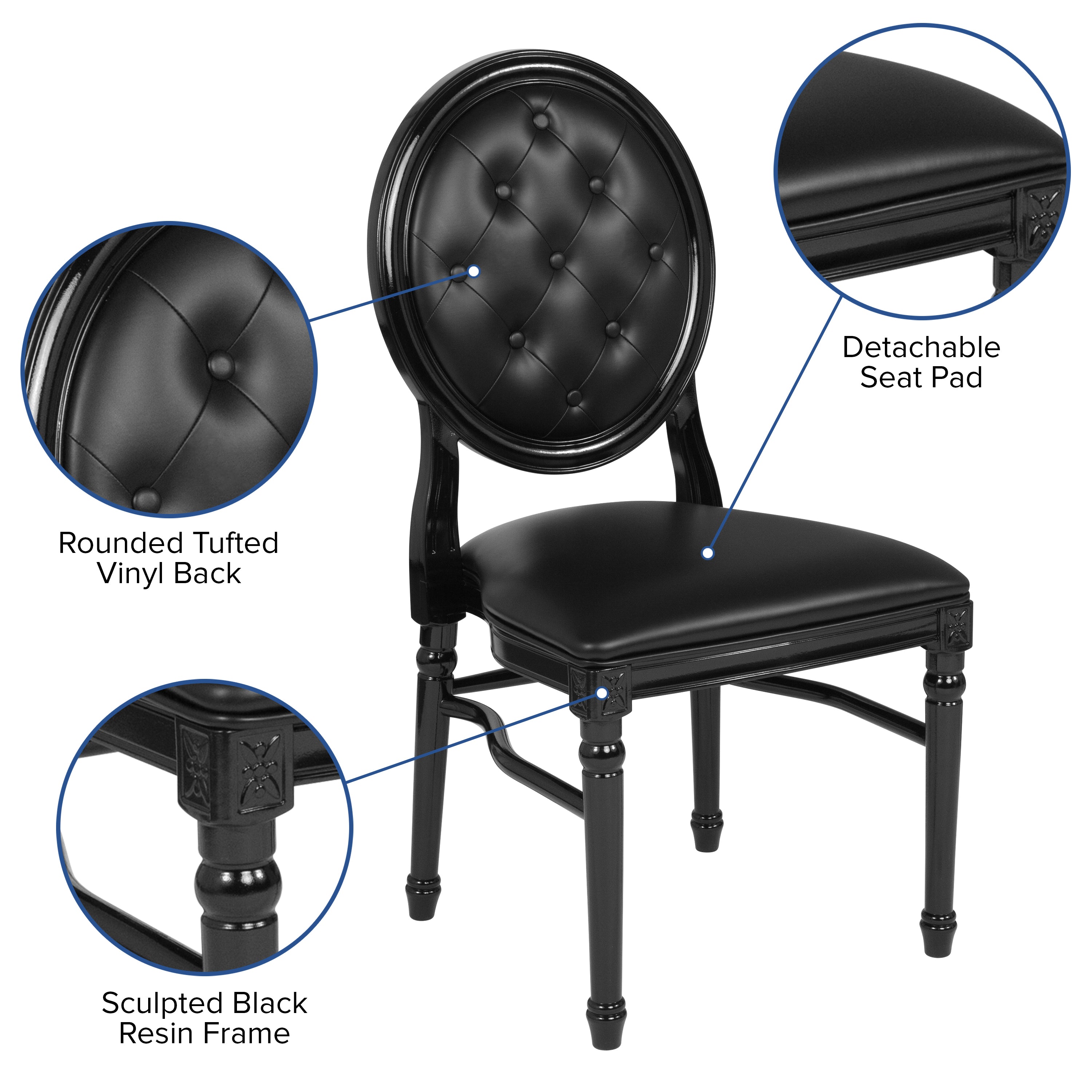 HERCULES Series 900 lb. Capacity King Louis Chair with Tufted Back, Black Vinyl Seat and Black Frame