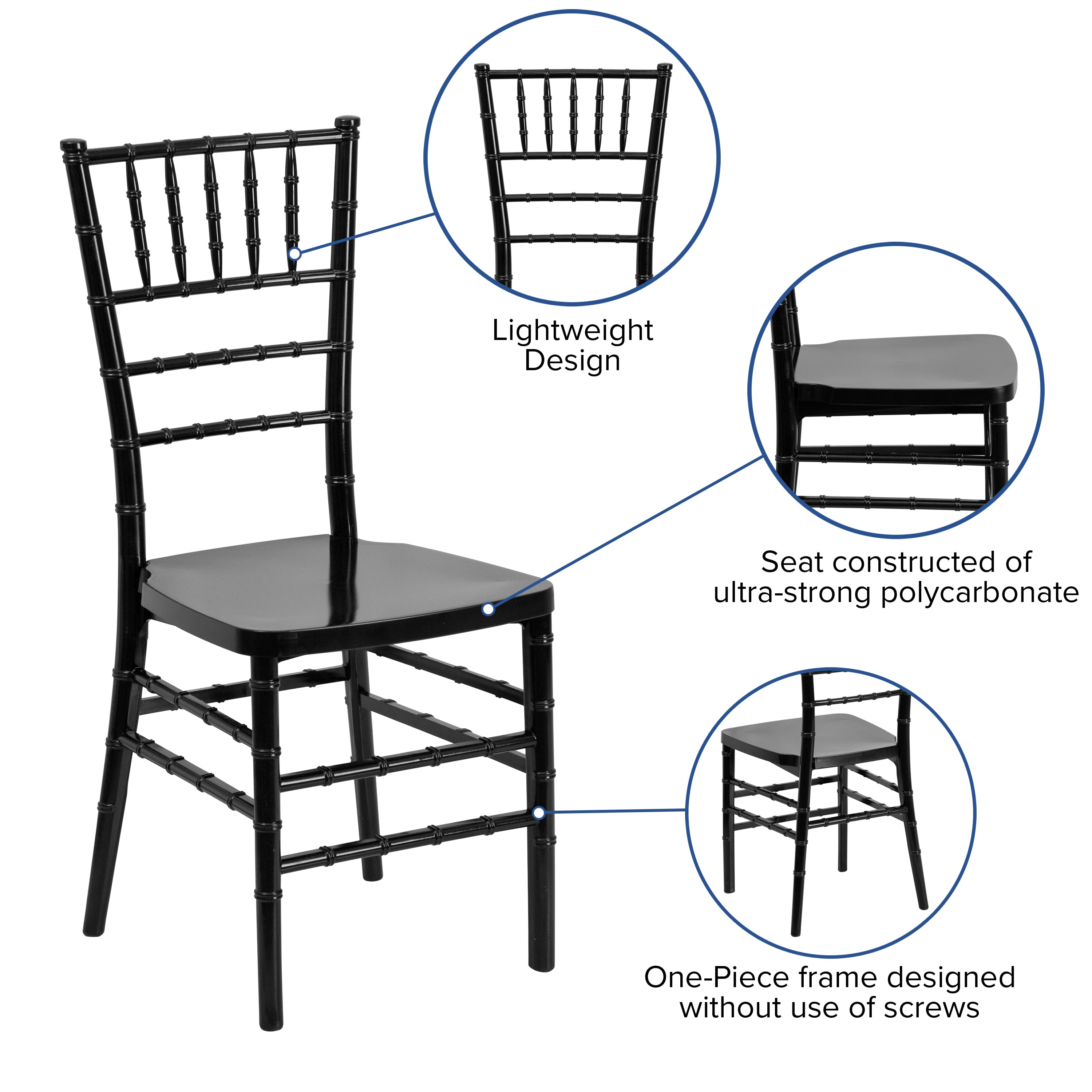 HERCULES PREMIUM Series Black Resin Stacking Chiavari Chair