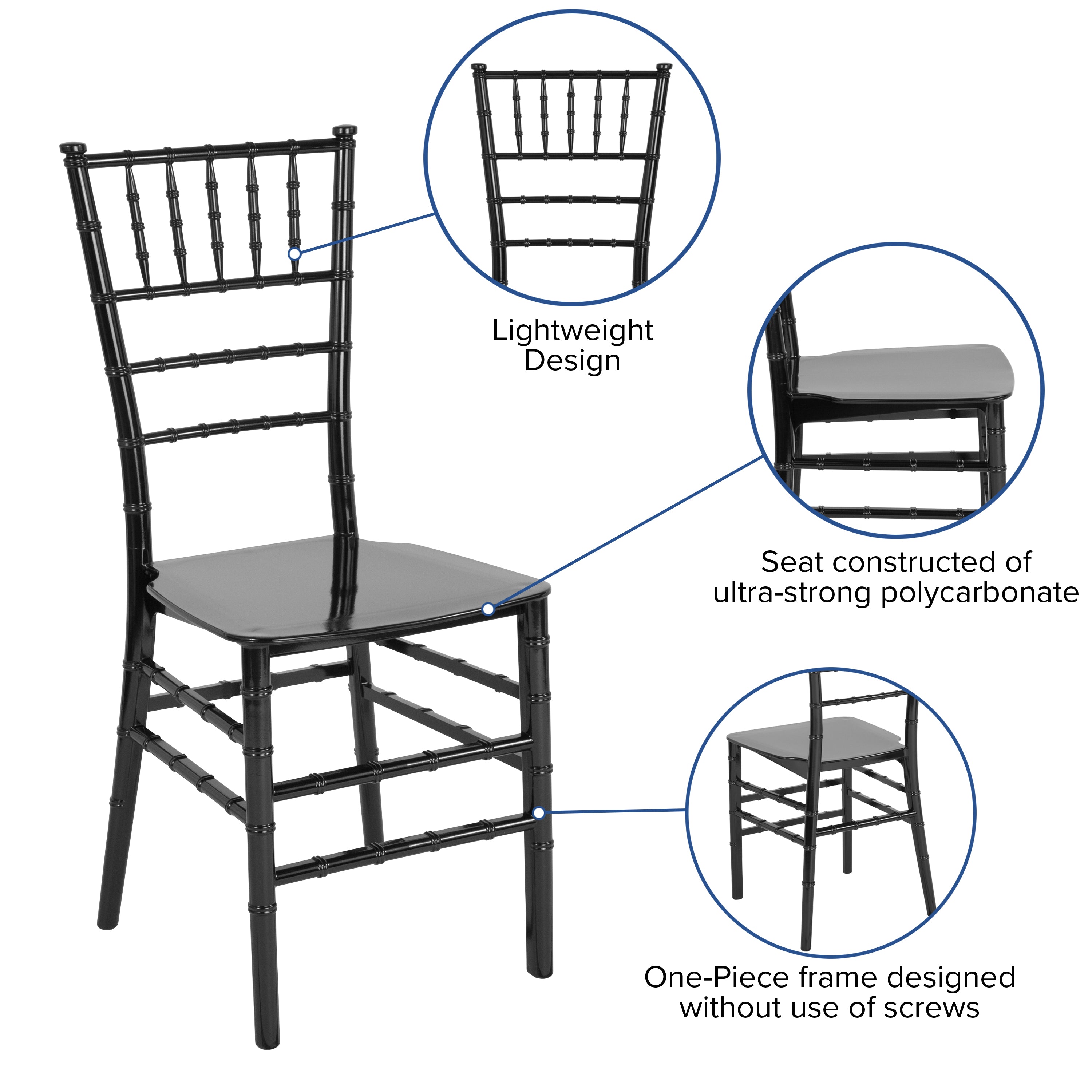 HERCULES Series Black Resin Stacking Chiavari Chair