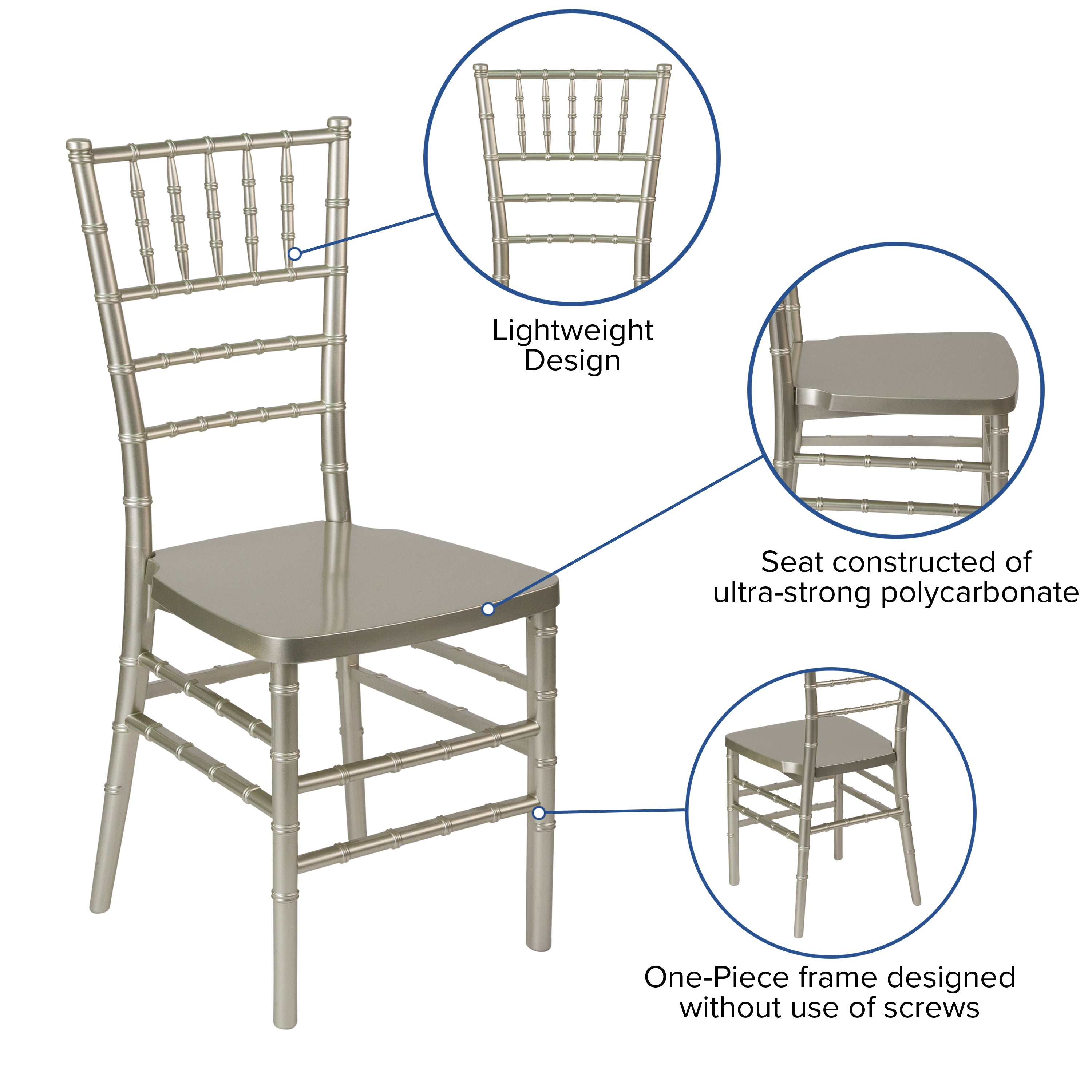 HERCULES PREMIUM Series Champagne Resin Stacking Chiavari Chair