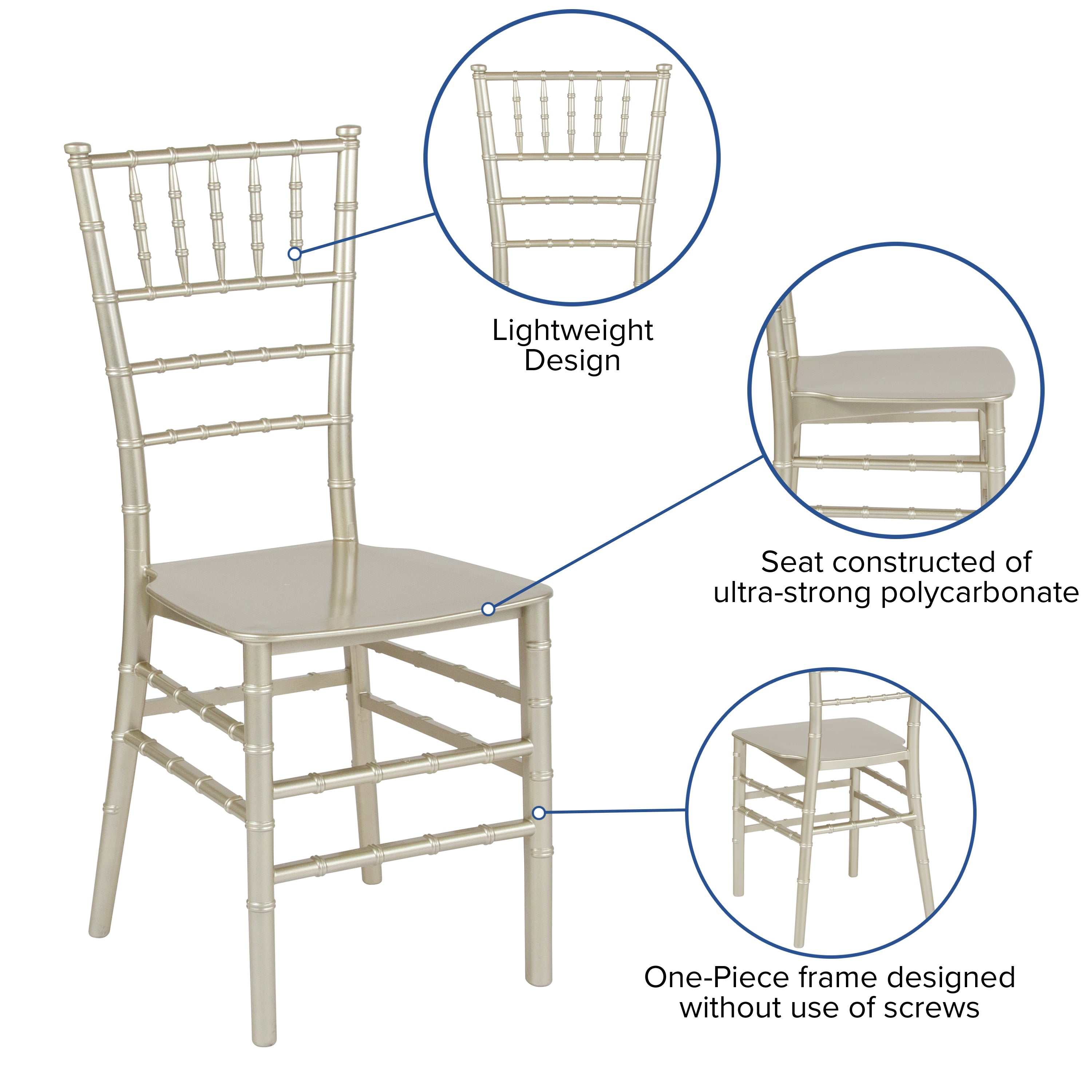 HERCULES Series Champagne Resin Stacking Chiavari Chair