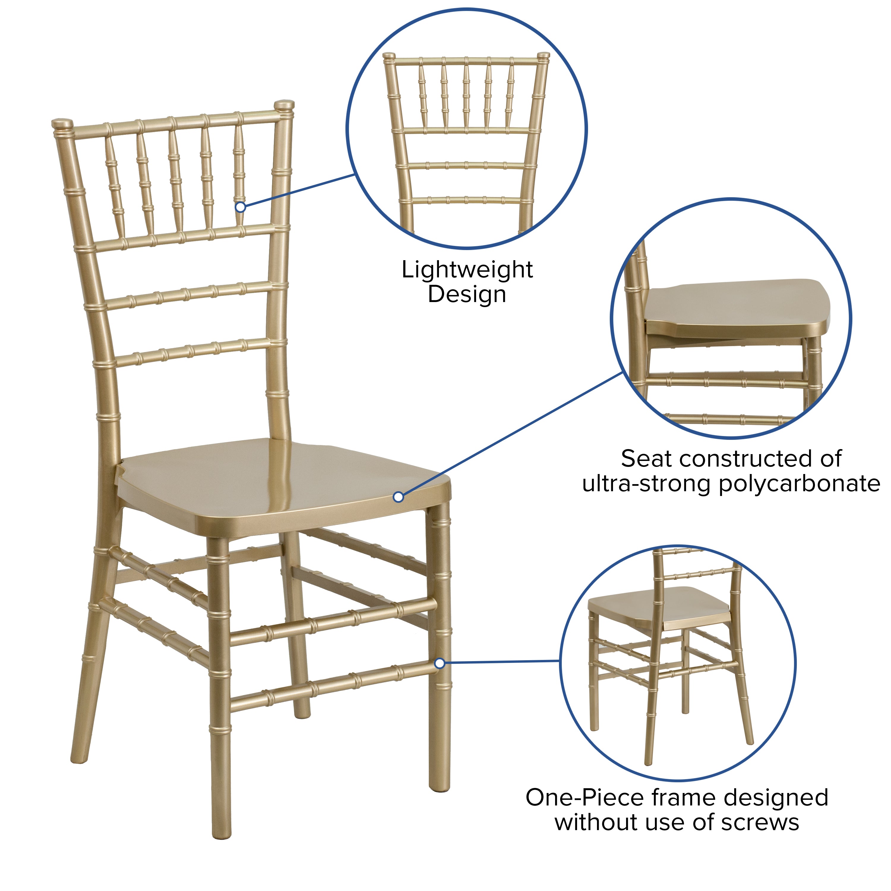 HERCULES PREMIUM Series Gold Resin Stacking Chiavari Chair