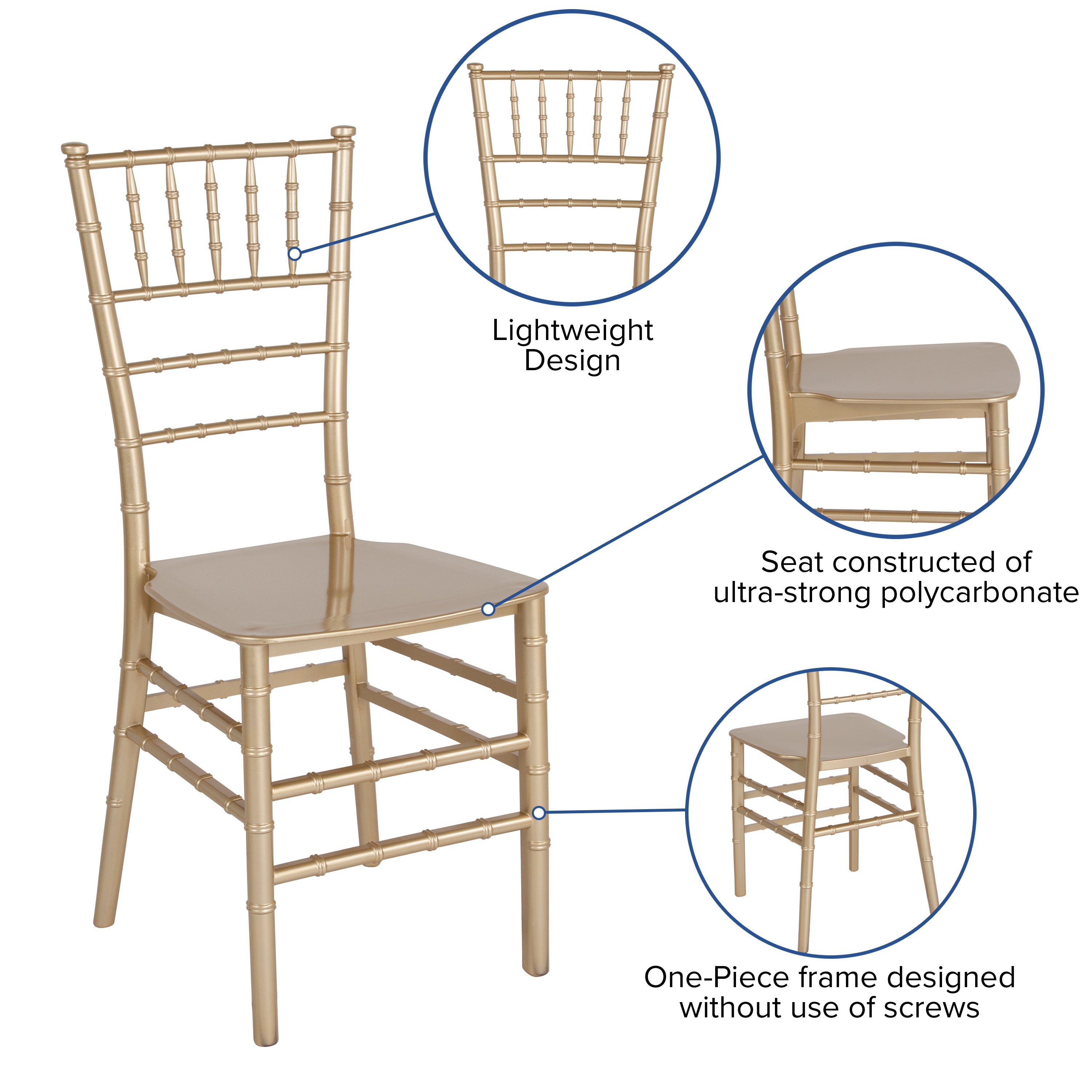 HERCULES Series Gold Resin Stacking Chiavari Chair
