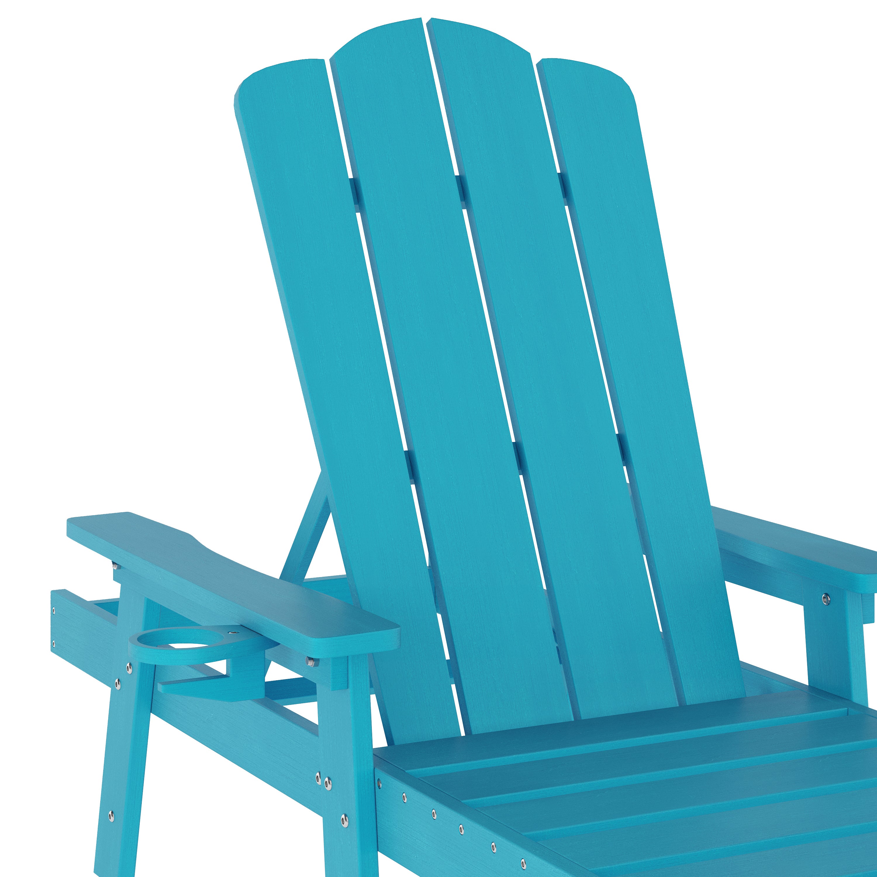 Sonora Commercial Grade Adjustable Adirondack Lounger with Cup Holder, All-Weather Indoor/Outdoor Recycled HDPE Lounge Chair in Blue