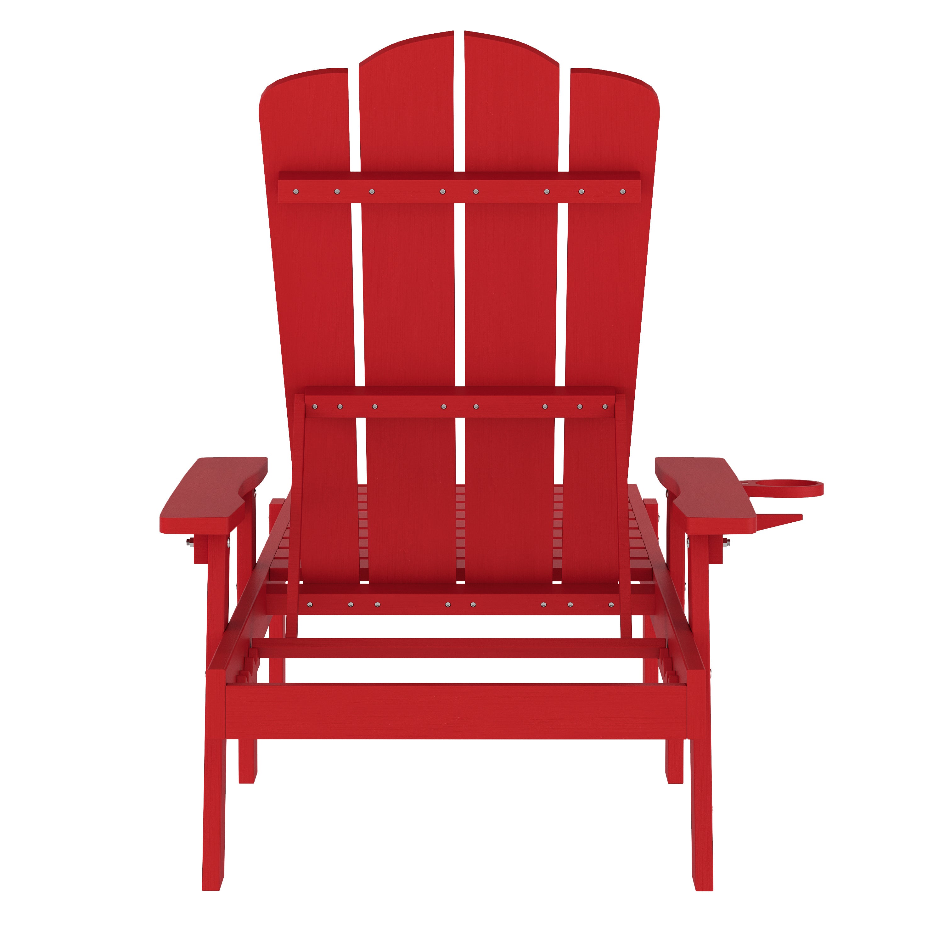 Sonora Commercial Grade Adjustable Adirondack Lounger with Cup Holder, All-Weather Indoor/Outdoor Recycled HDPE Lounge Chair in Red