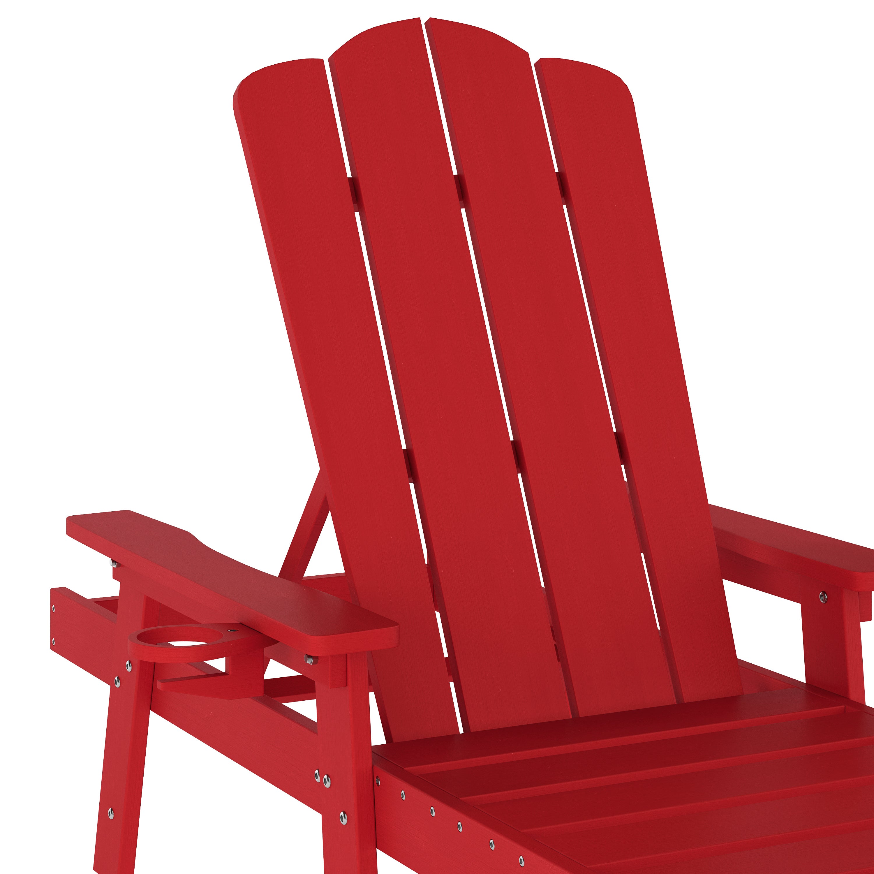 Sonora Commercial Grade Adjustable Adirondack Lounger with Cup Holder, All-Weather Indoor/Outdoor Recycled HDPE Lounge Chair in Red