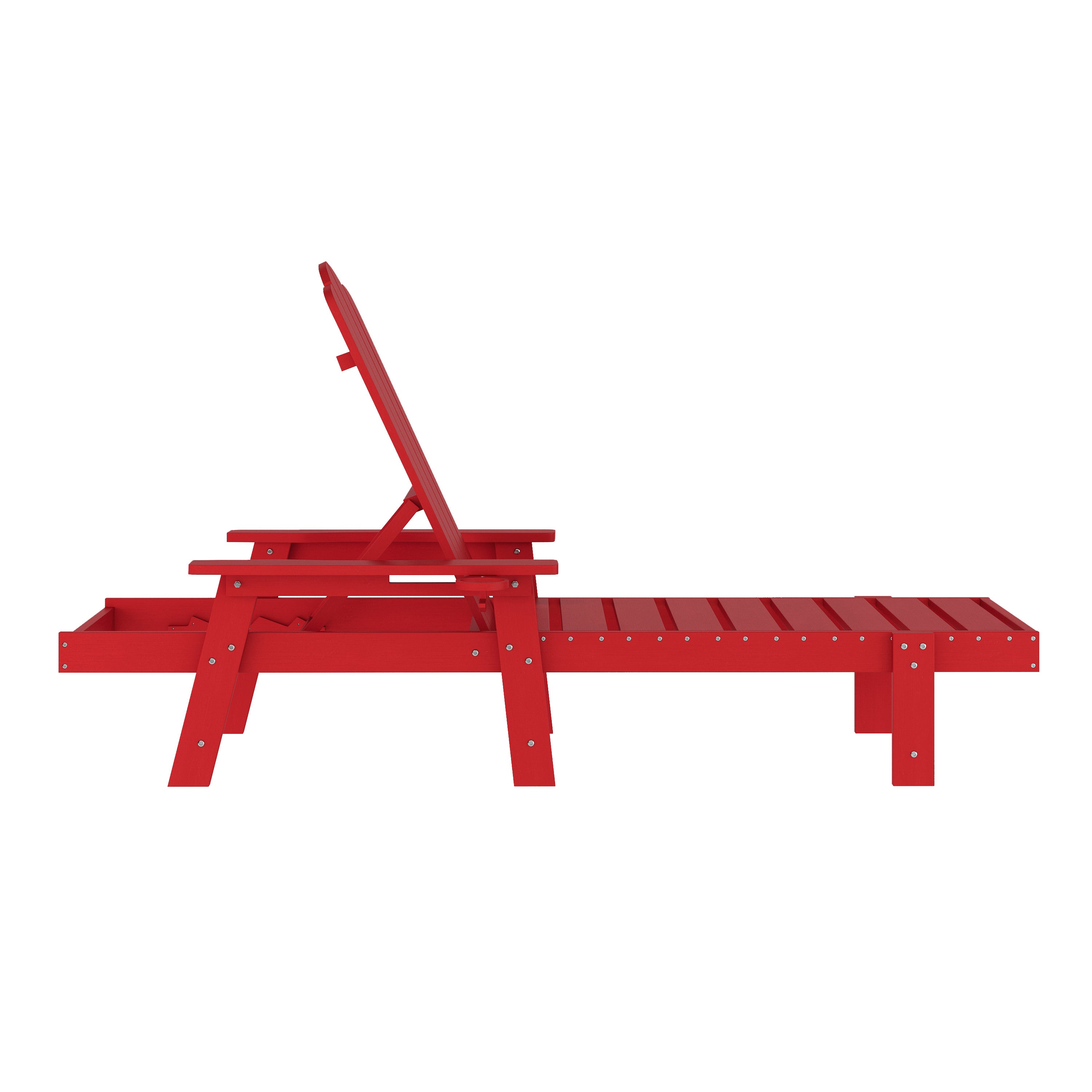 Sonora Commercial Grade Adjustable Adirondack Lounger with Cup Holder, All-Weather Indoor/Outdoor Recycled HDPE Lounge Chair in Red