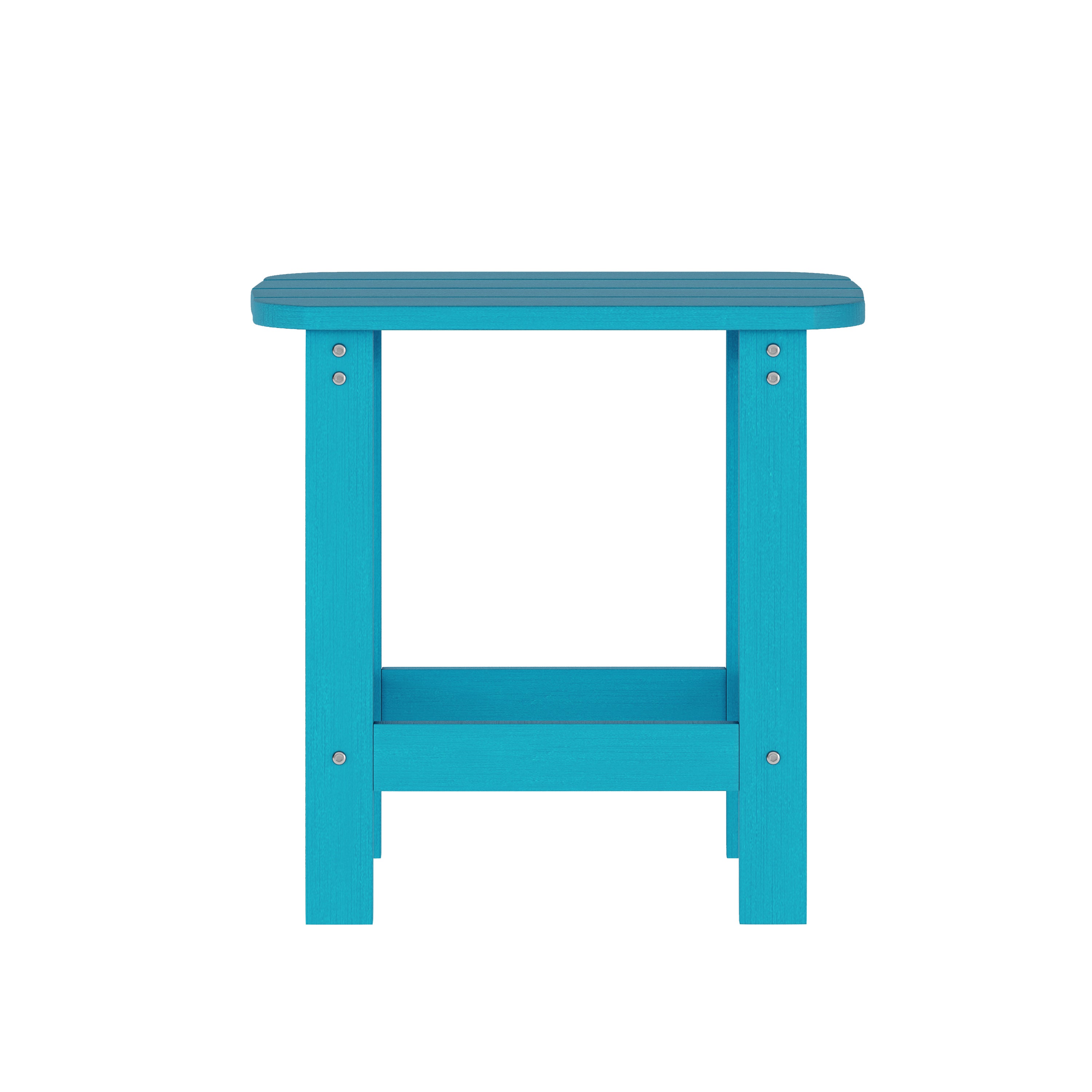 Sonora Commercial Grade 3 Piece Indoor/Outdoor Adirondack Set with 2 Adjustable HDPE Loungers with Cup Holders and 2-Tier Side Table in Blue