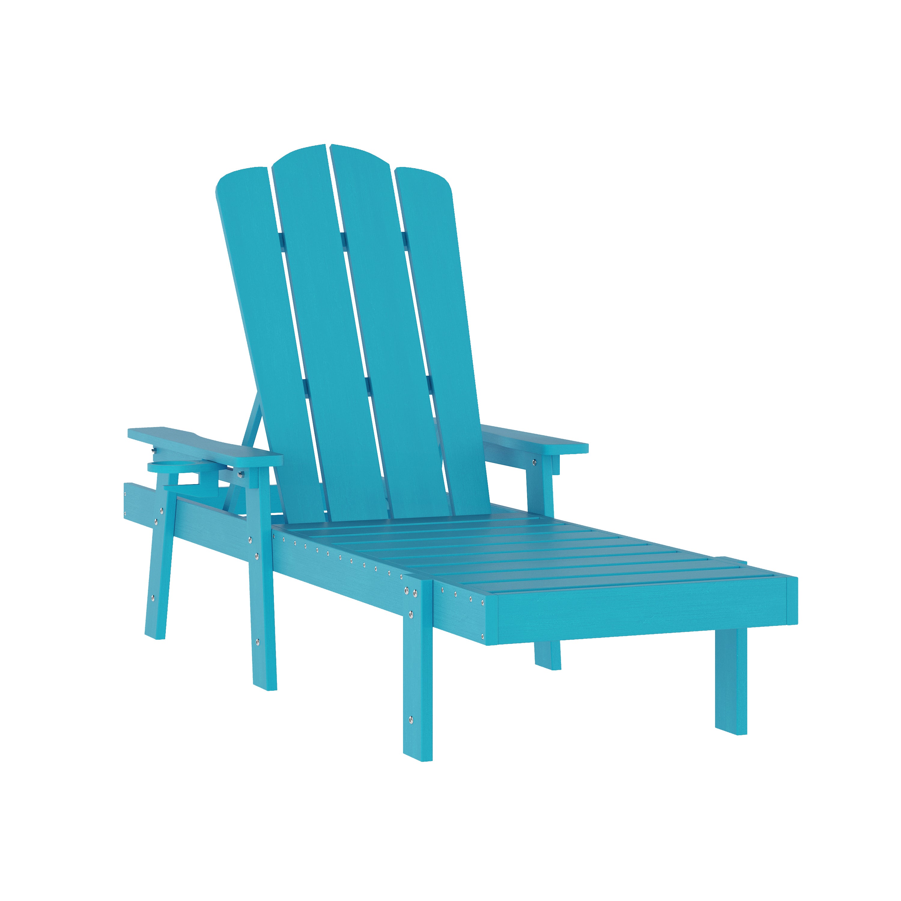 Sonora Commercial Grade 3 Piece Indoor/Outdoor Adirondack Set with 2 Adjustable HDPE Loungers with Cup Holders and 2-Tier Side Table in Blue