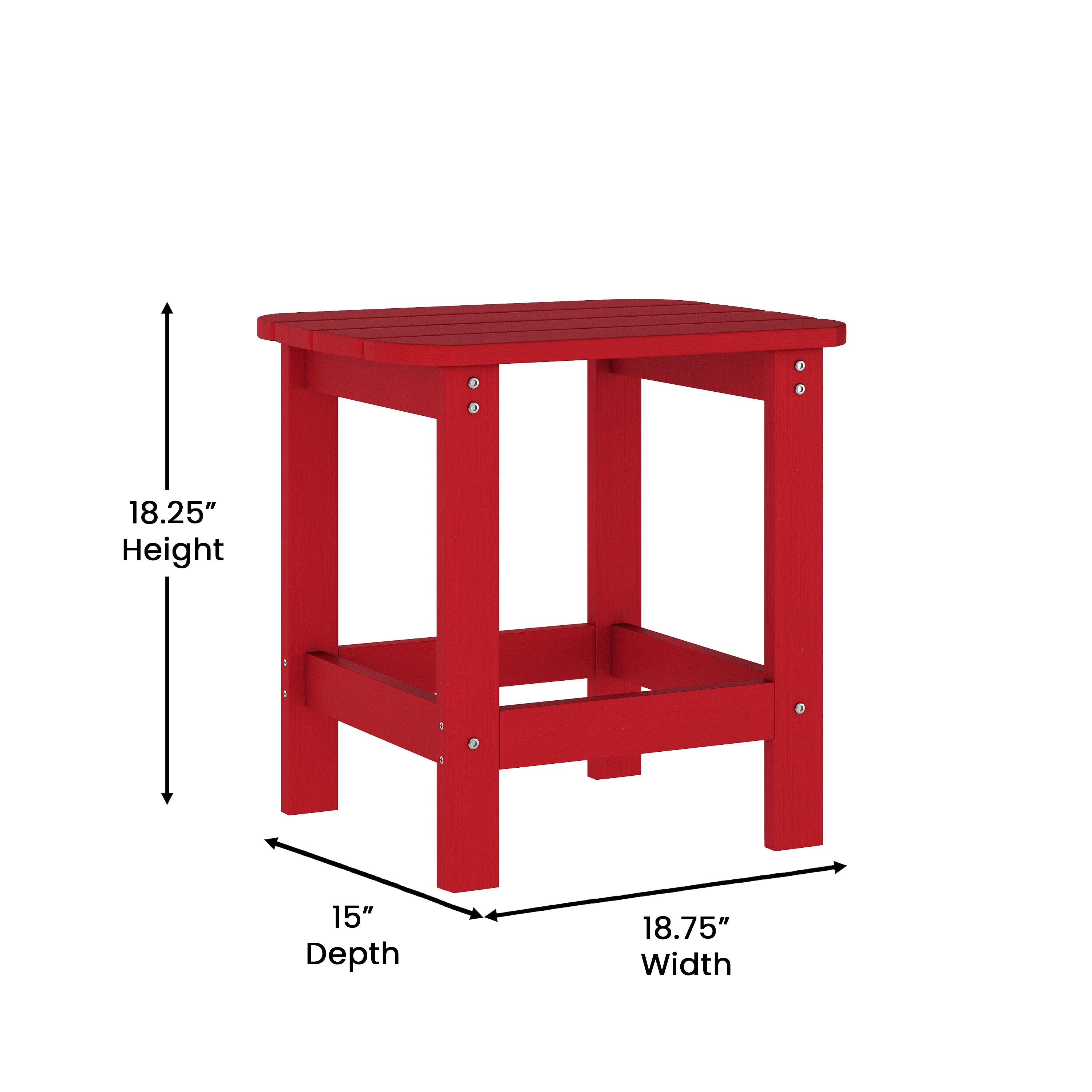 Sonora Commercial Grade 3 Piece Indoor/Outdoor Adirondack Set with 2 Adjustable HDPE Loungers with Cup Holders and 2-Tier Side Table in Red