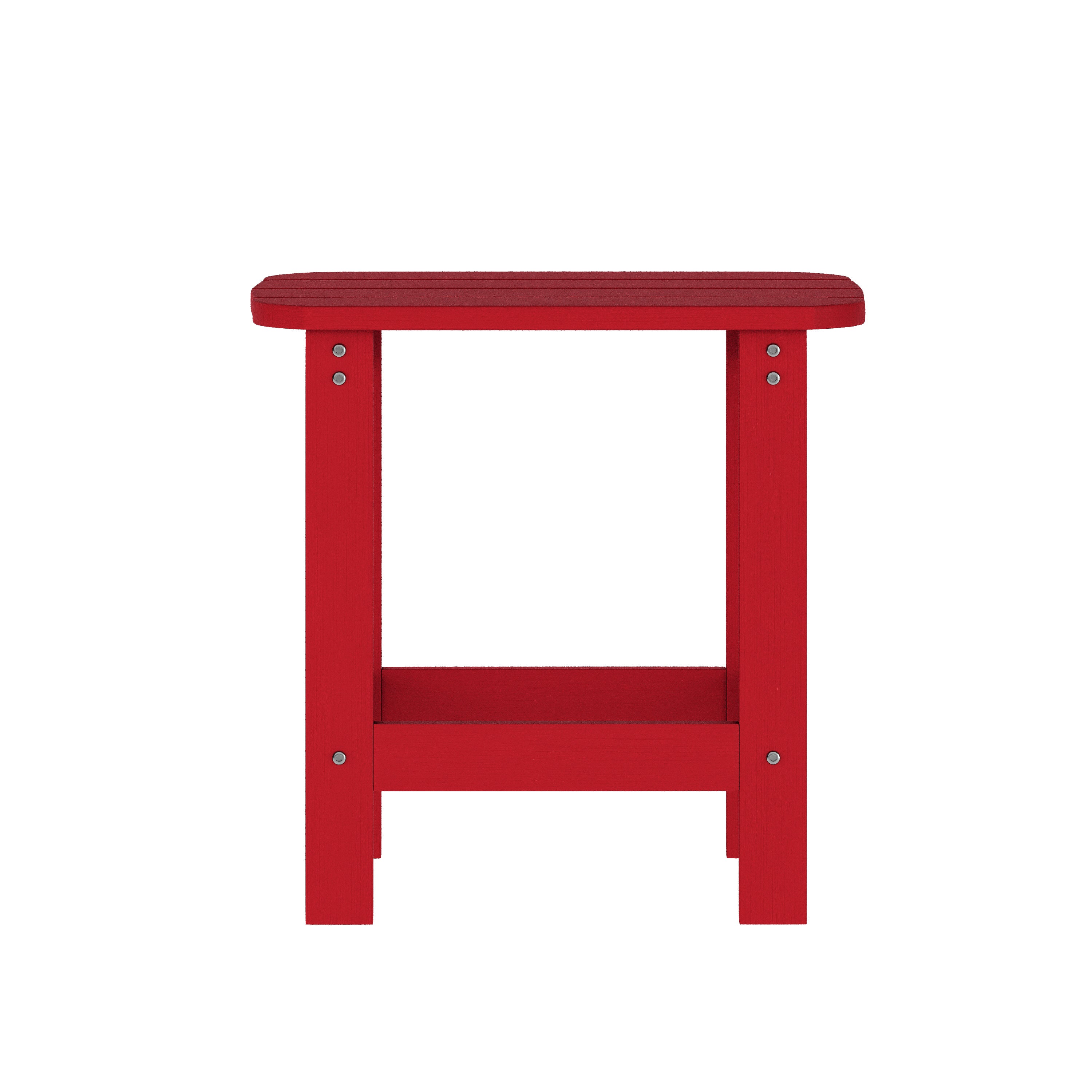 Sonora Commercial Grade 3 Piece Indoor/Outdoor Adirondack Set with 2 Adjustable HDPE Loungers with Cup Holders and 2-Tier Side Table in Red