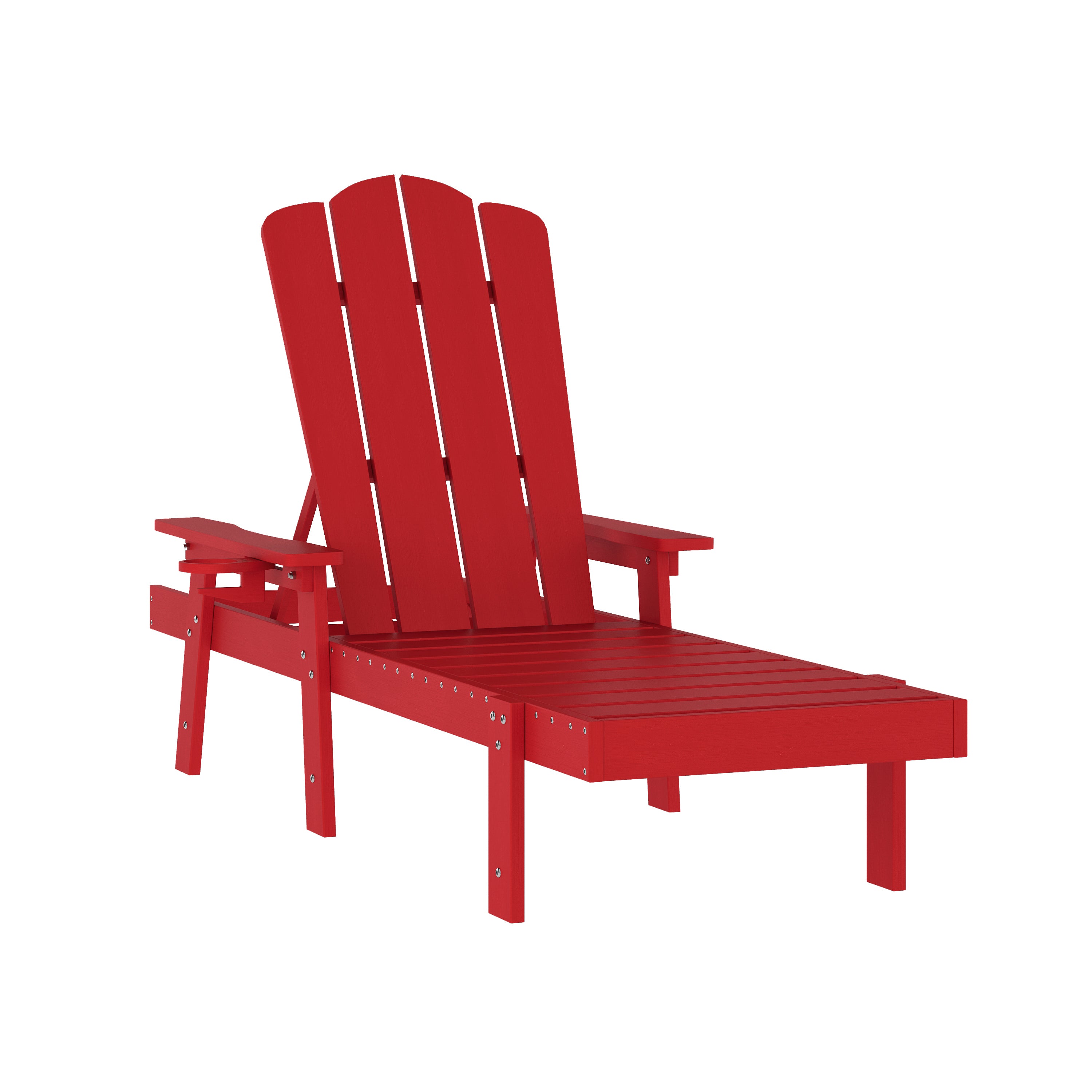 Sonora Commercial Grade 3 Piece Indoor/Outdoor Adirondack Set with 2 Adjustable HDPE Loungers with Cup Holders and 2-Tier Side Table in Red