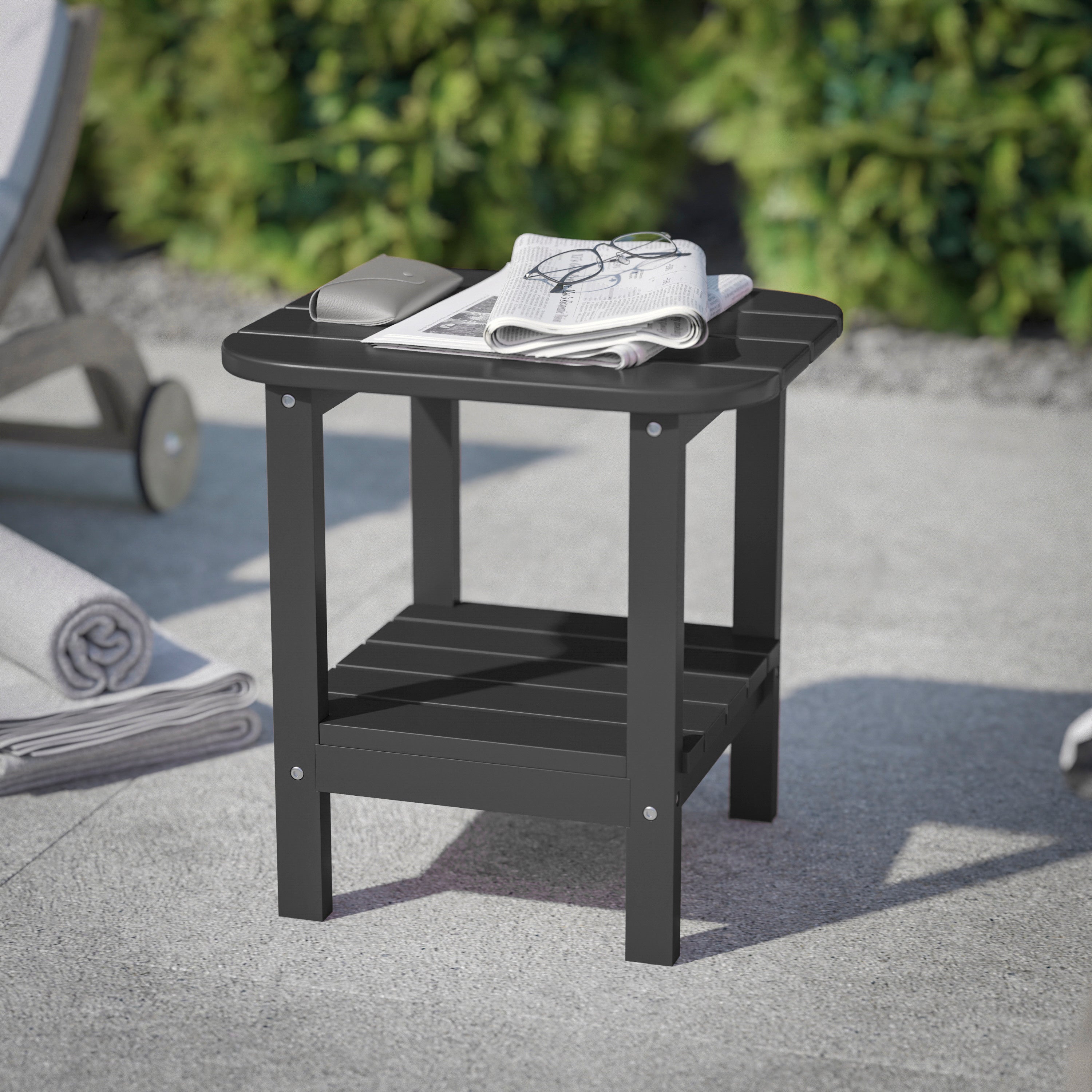 Newport HDPE 2-Tier Adirondack Side Table - All-Weather - Indoor/Outdoor Black