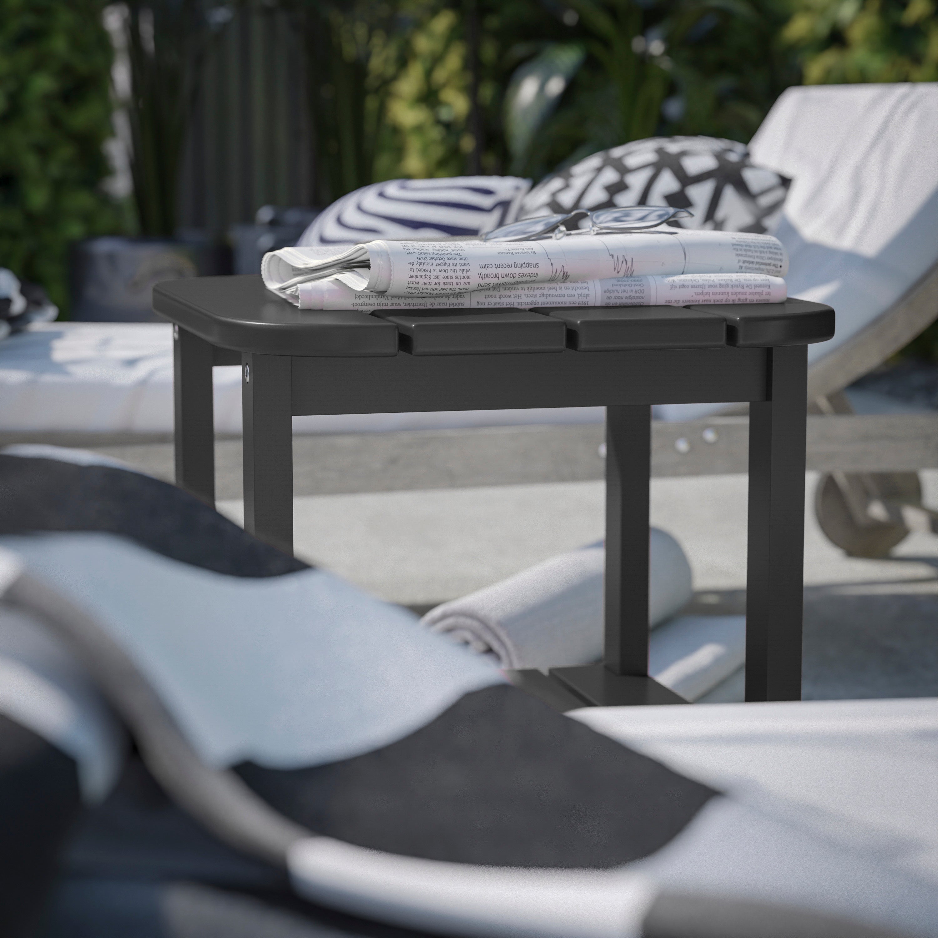 Newport HDPE 2-Tier Adirondack Side Table - All-Weather - Indoor/Outdoor Black