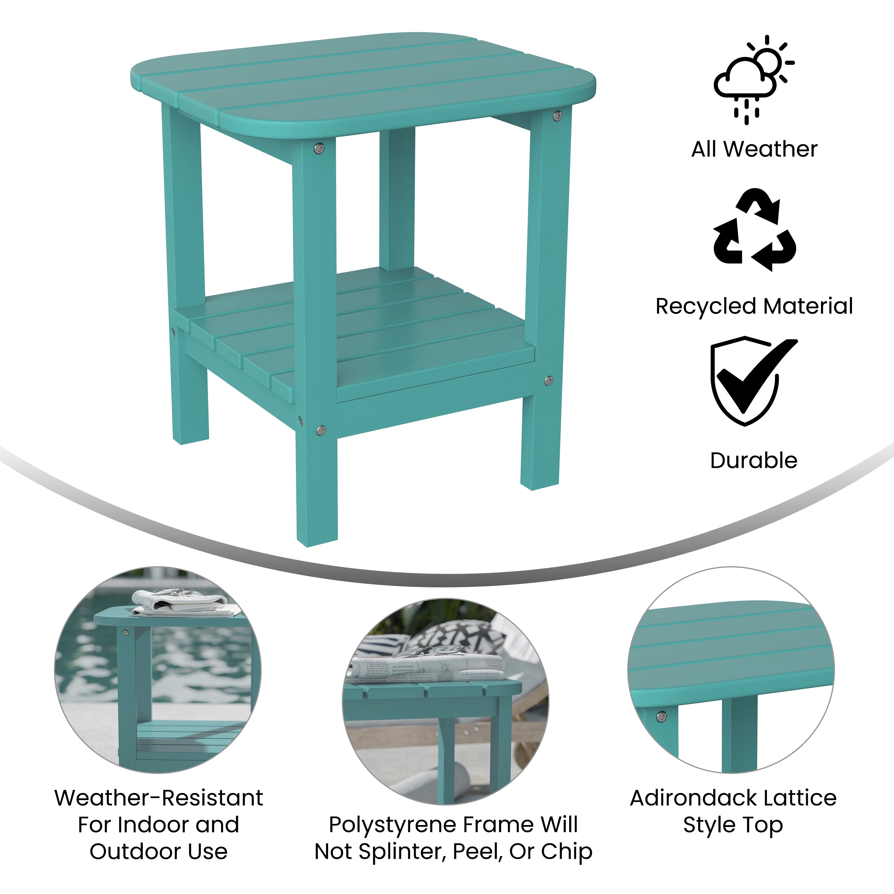 Newport HDPE 2-Tier Adirondack Side Table - All-Weather - Indoor/Outdoor Blue