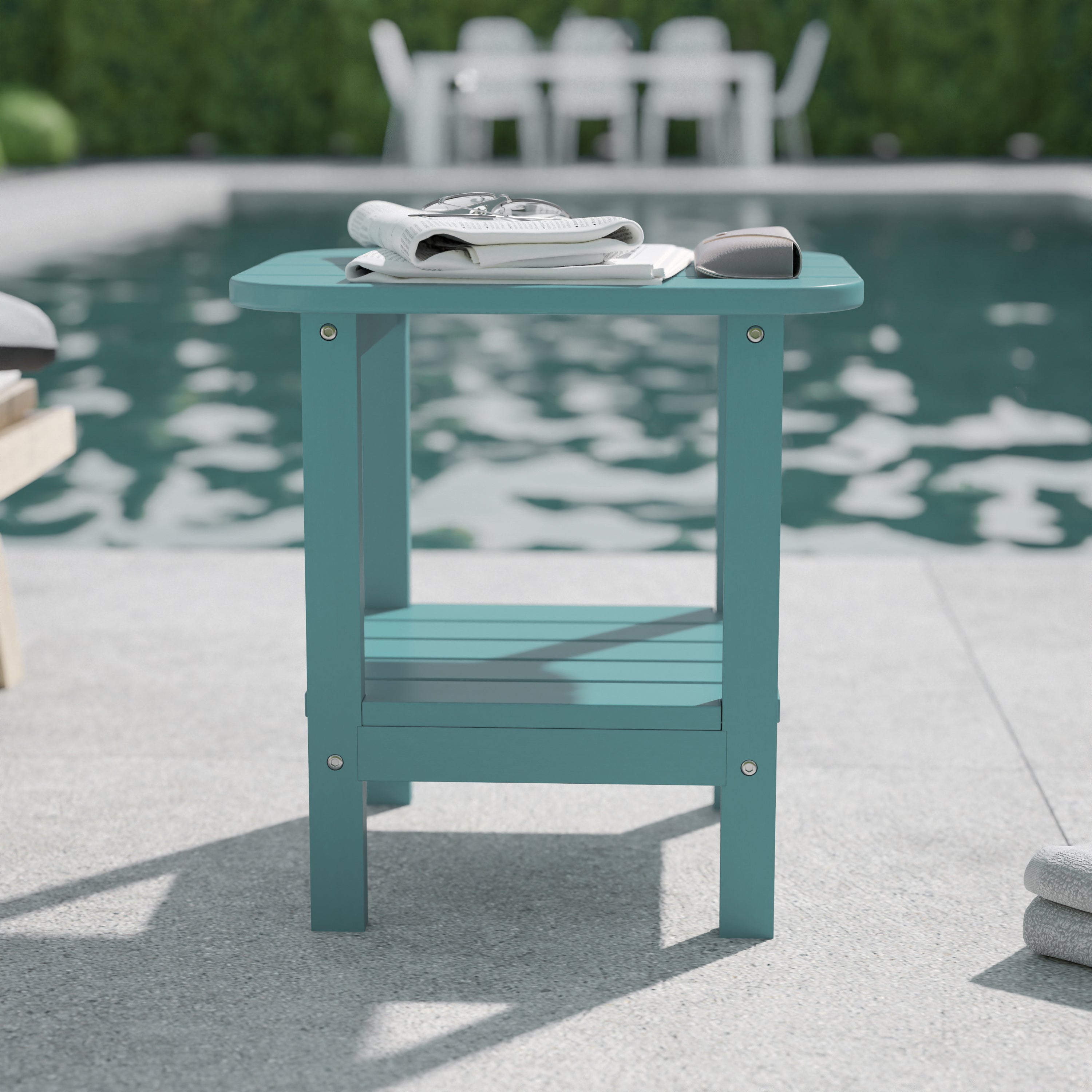 Newport HDPE 2-Tier Adirondack Side Table - All-Weather - Indoor/Outdoor Blue